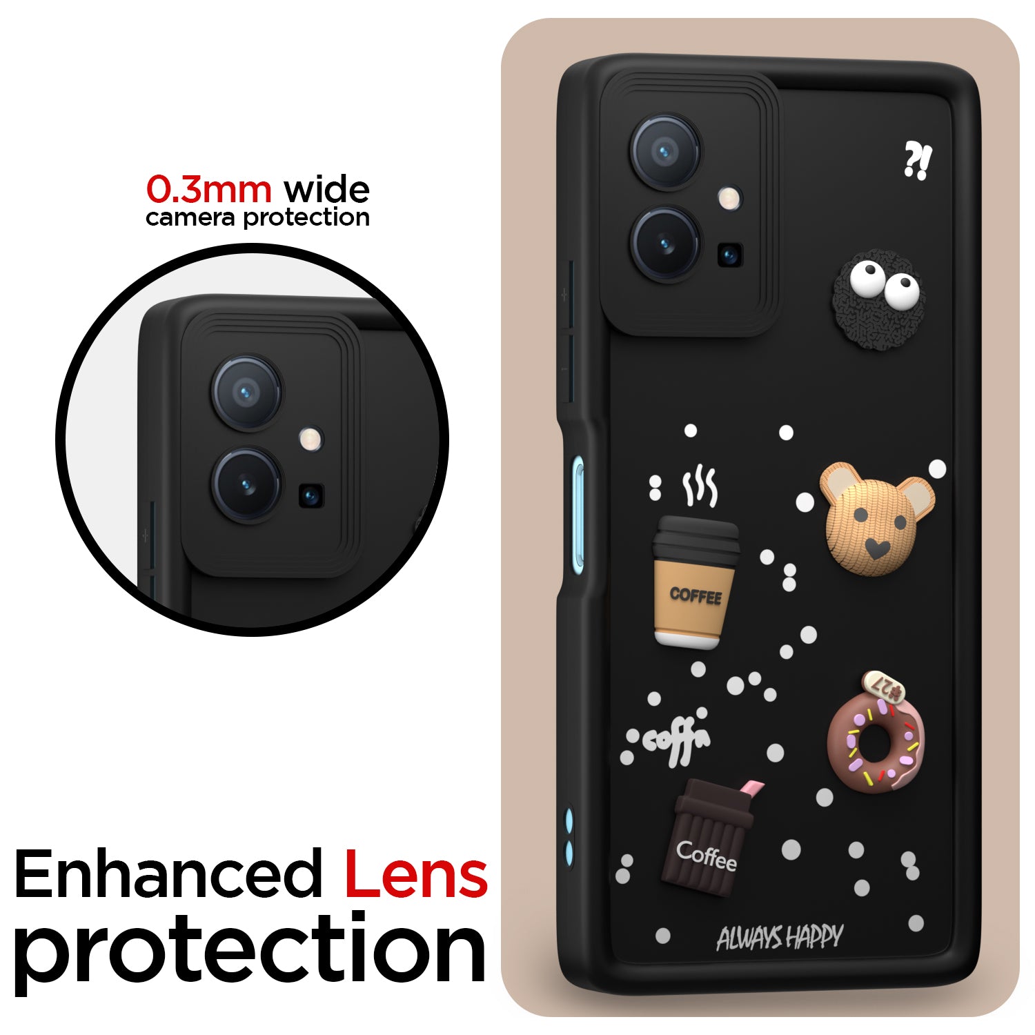 Pikkme Vivo T1 5G / Vivo Y75 5G / IQOO Z6 5G Cute Fun Cartoon 3D Bear Coffee Back Cover (Black)