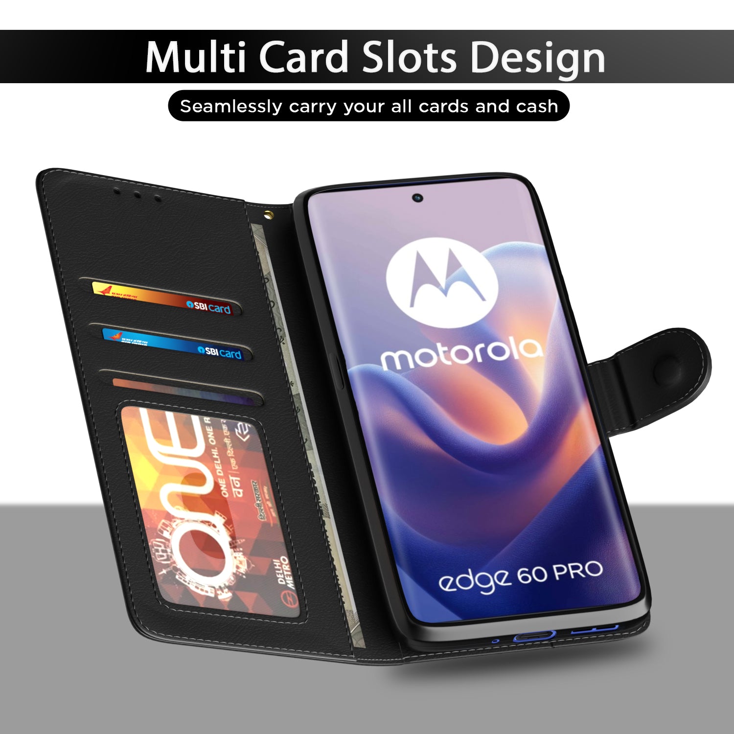 Pikkme Motorola Moto Edge 60 Pro 5G Vintage Flip Cover (Black)
