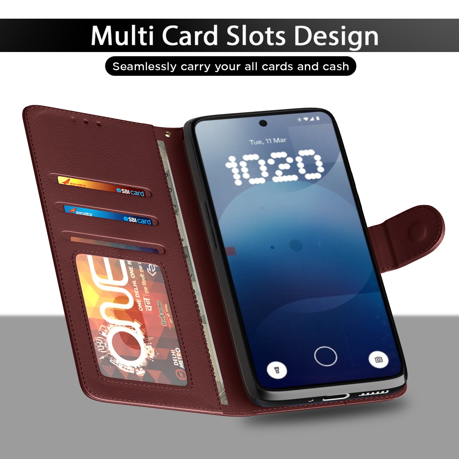 Pikkme Nothing Phone 3a 5G Vintage Flip Cover (Brown)