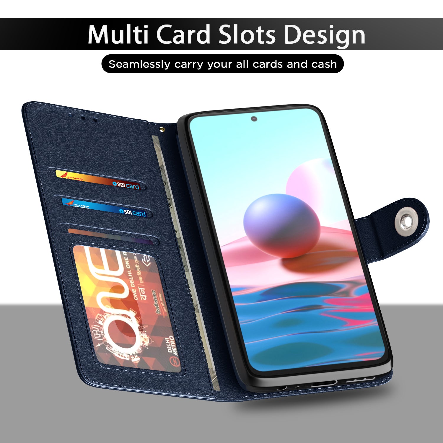 Pikkme Redmi Note 10 / Note 10s Button Flip Cover (Blue)