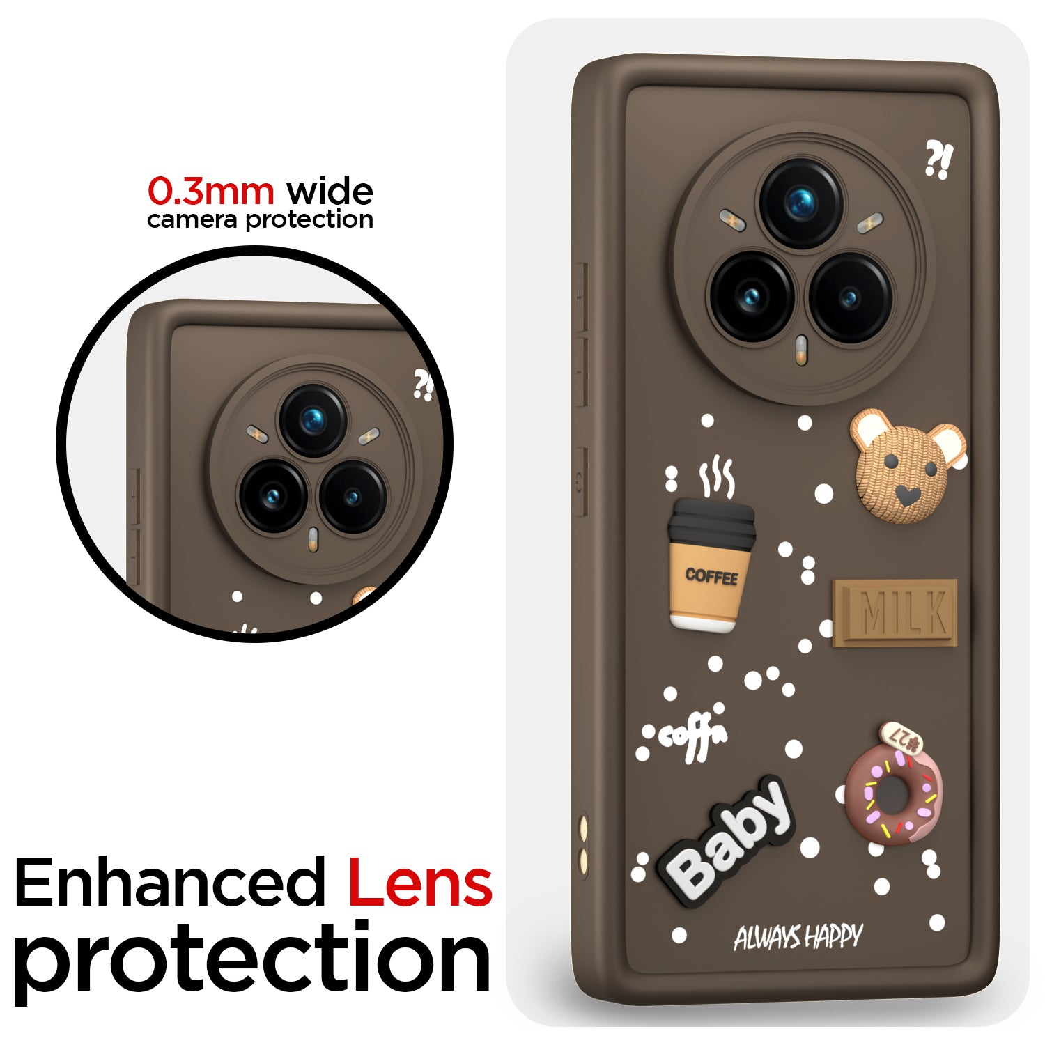 Pikkme Realme 14 Pro Plus 5G / Realme P3 Pro 5G Cute Fun Cartoon 3D Bear Coffee Back Cover (Brown)
