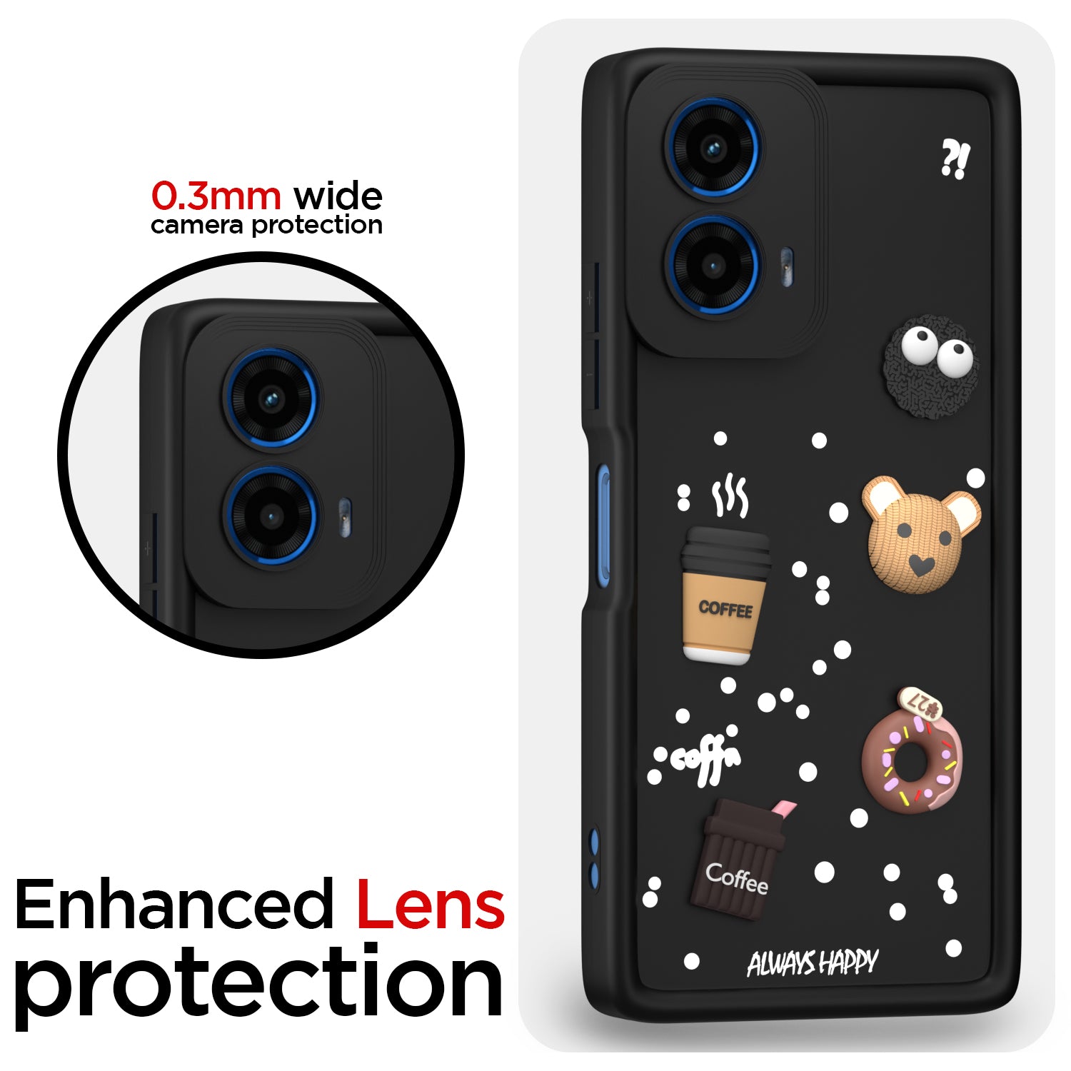 Pikkme Motorola Moto G45 5G Cute Fun Cartoon 3D Bear Coffee Back Cover (Black)