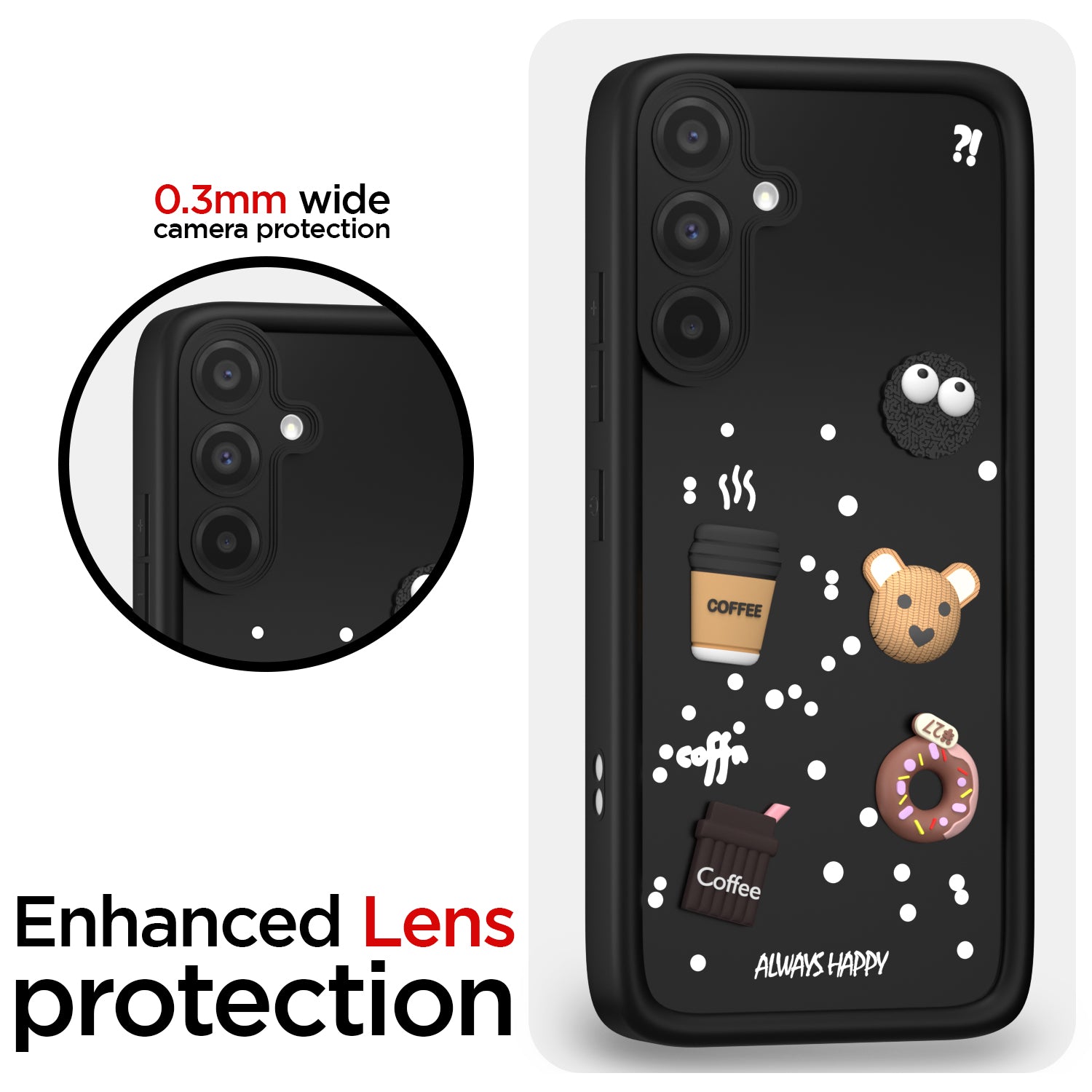 Pikkme Samsung Galaxy A56 5G Cute Fun Cartoon 3D Bear Coffee Back Cover (Black)