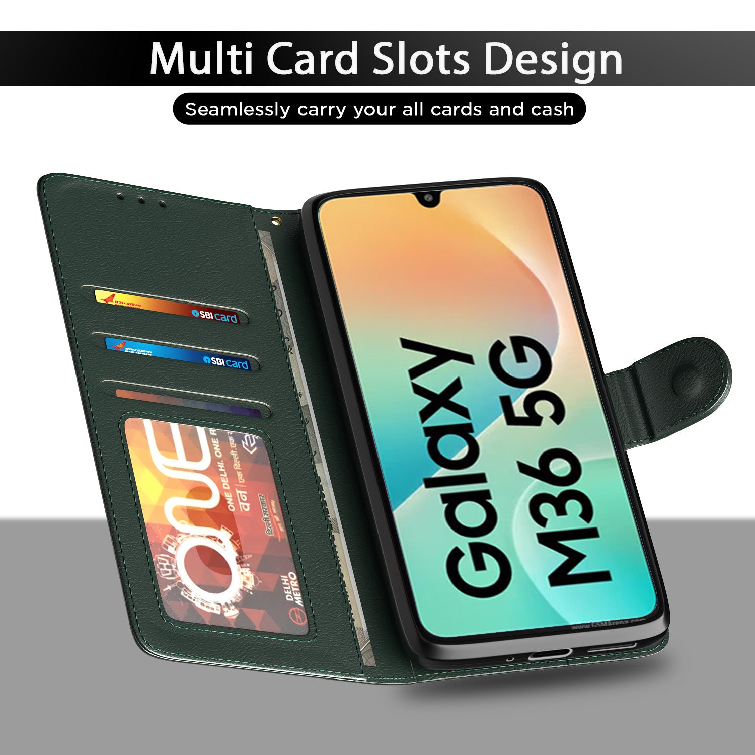 Pikkme Samsung Galaxy M36 5G Vintage Flip Cover (Green)