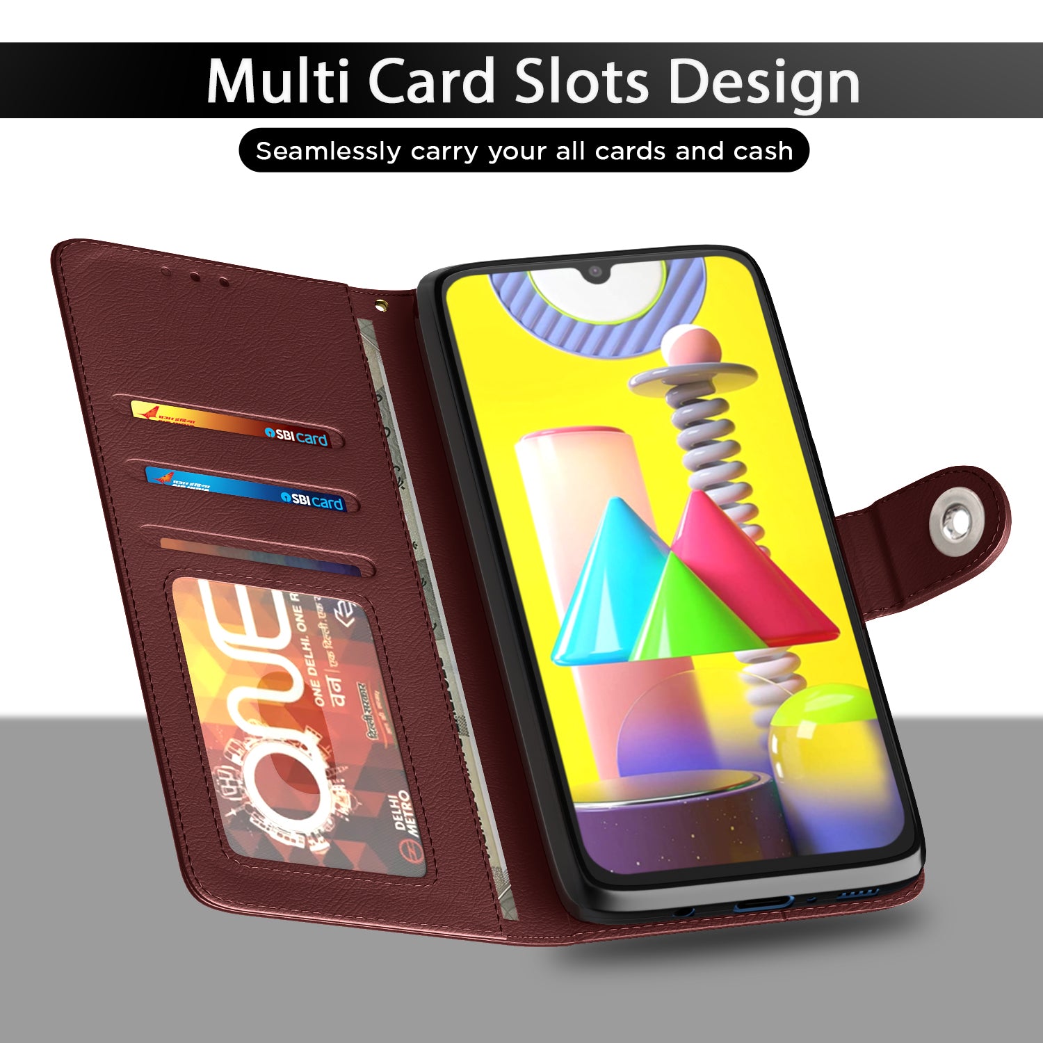 Pikkme Samsung Galaxy M31 / F41 / M31 Prime Button Flip Cover (Brown)