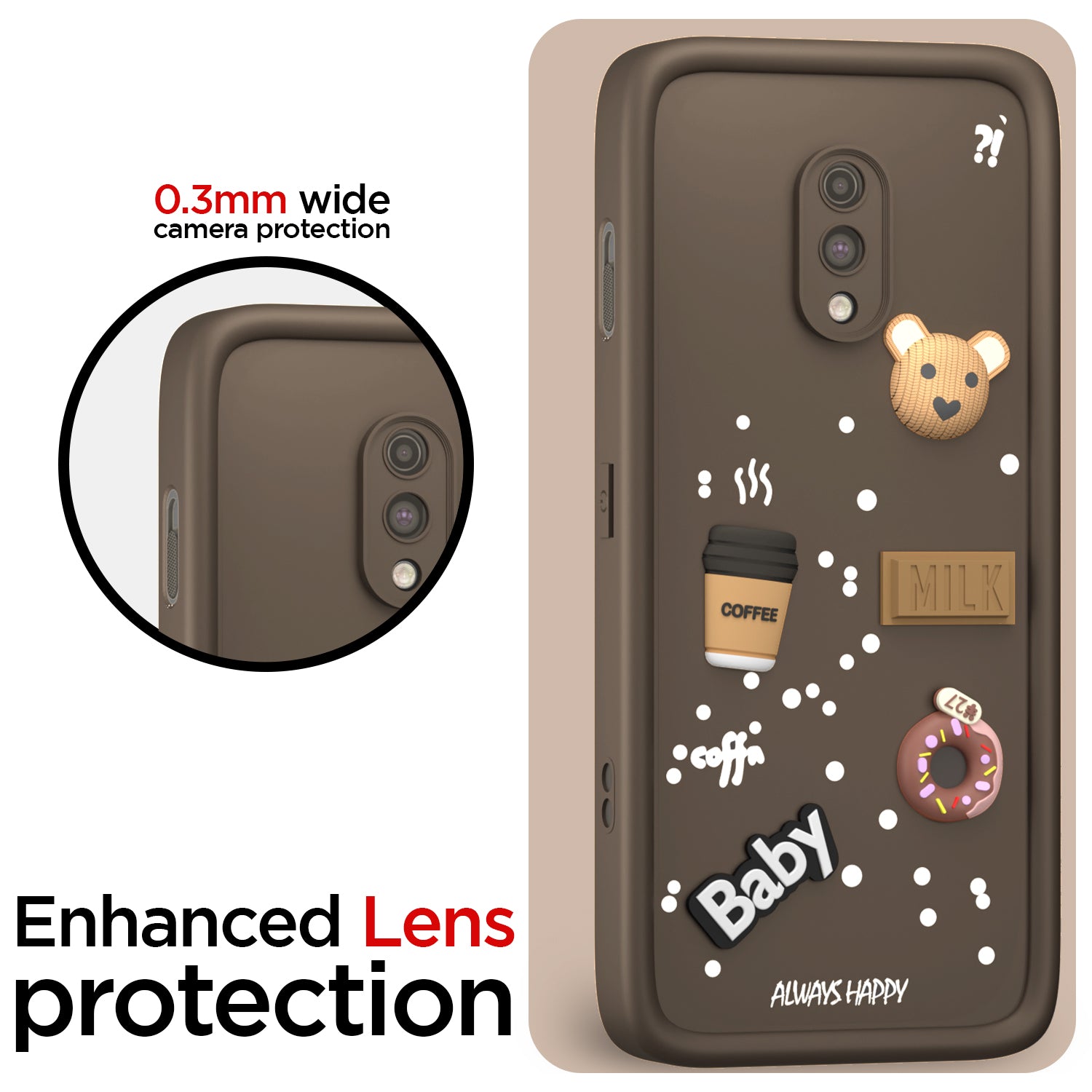 Pikkme One Plus 7 Cute Fun Cartoon 3D Bear Coffee Back Cover (Brown)