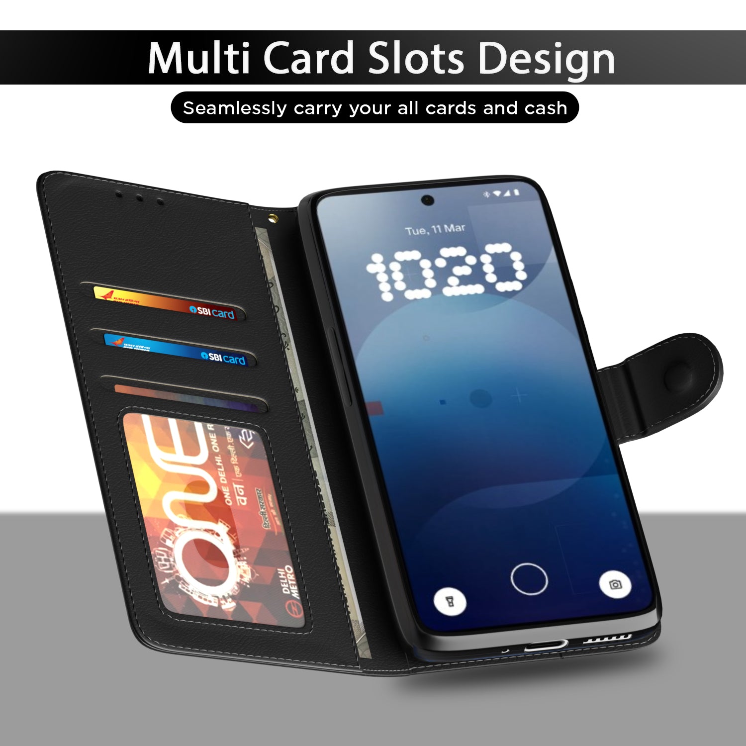 Pikkme Nothing Phone 3a 5G Vintage Flip Cover (Black)