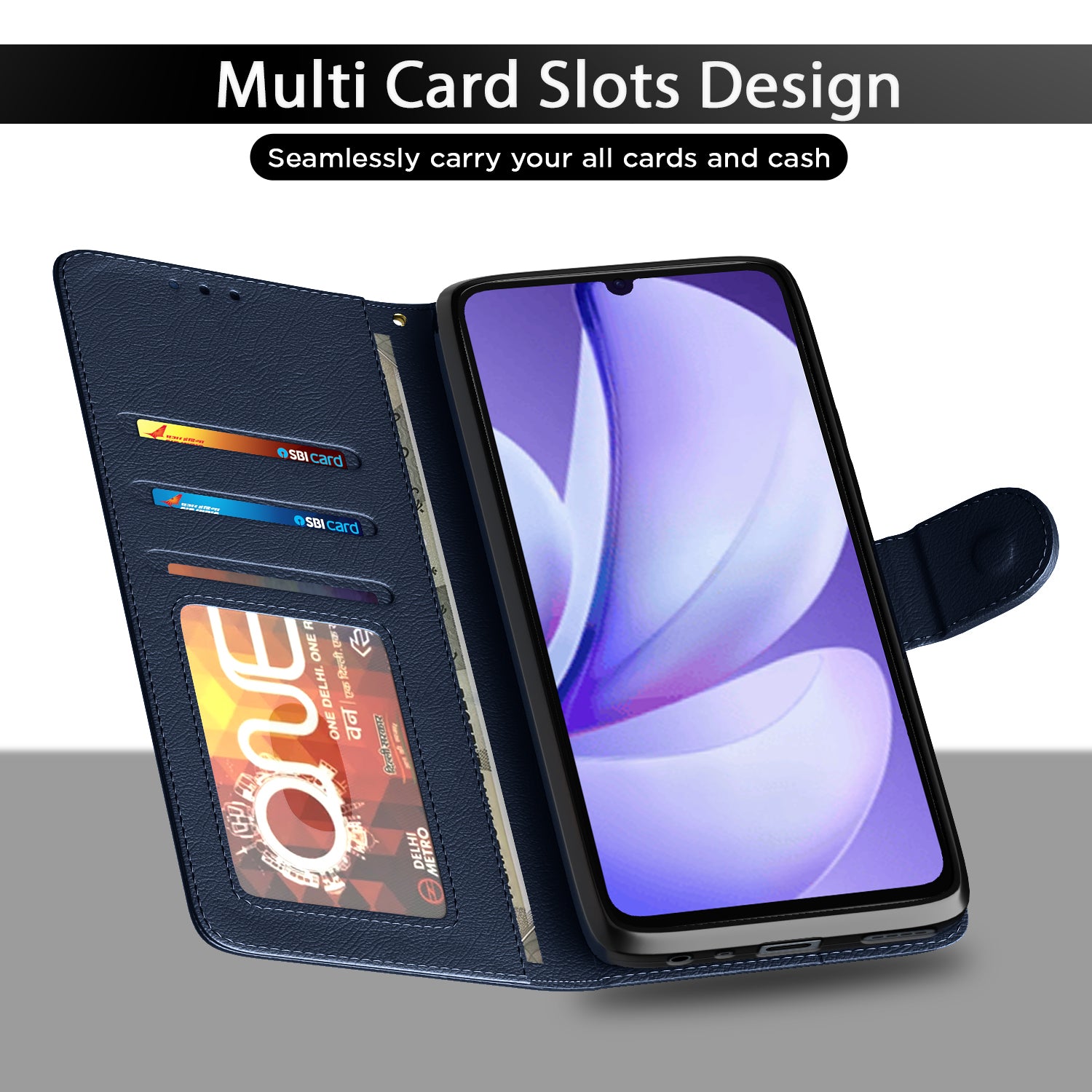 Pikkme Realme C71 5G Premium Leather Finish Vintage Flip Cover (Blue)