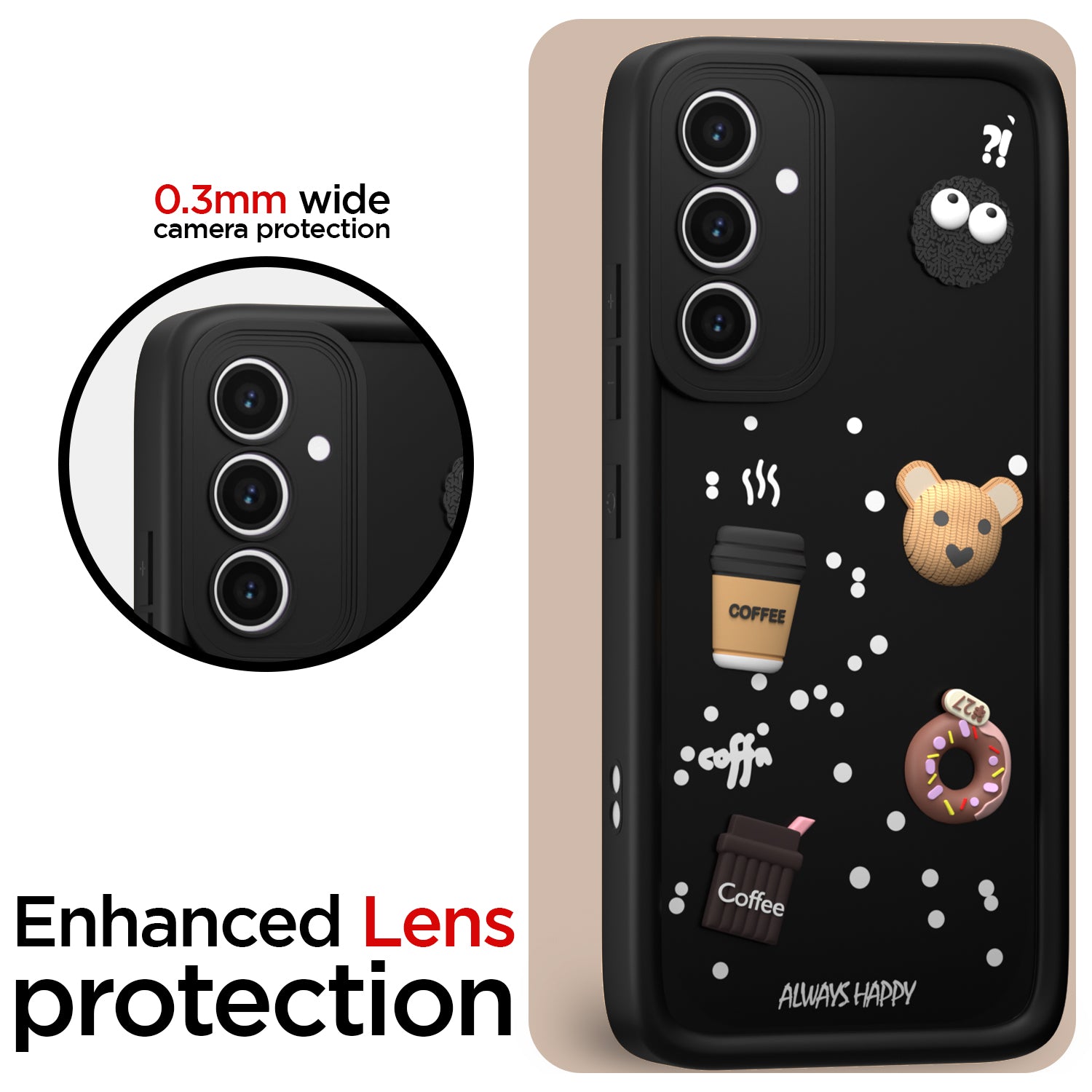 Pikkme Samsung Galaxy S23 FE 5G Cute Fun Cartoon 3D Bear Coffee Back Cover (Black)