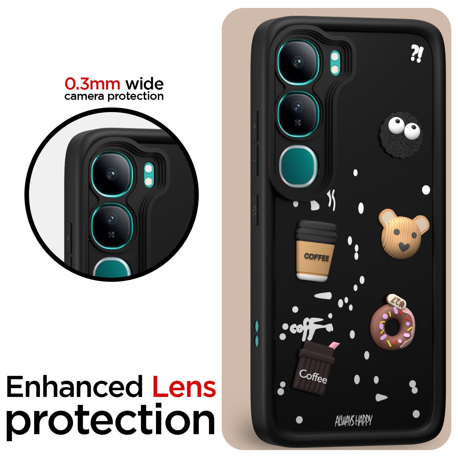 Pikkme Vivo Y300 5G Cute Fun Cartoon 3D Bear Coffee Back Cover (Black)