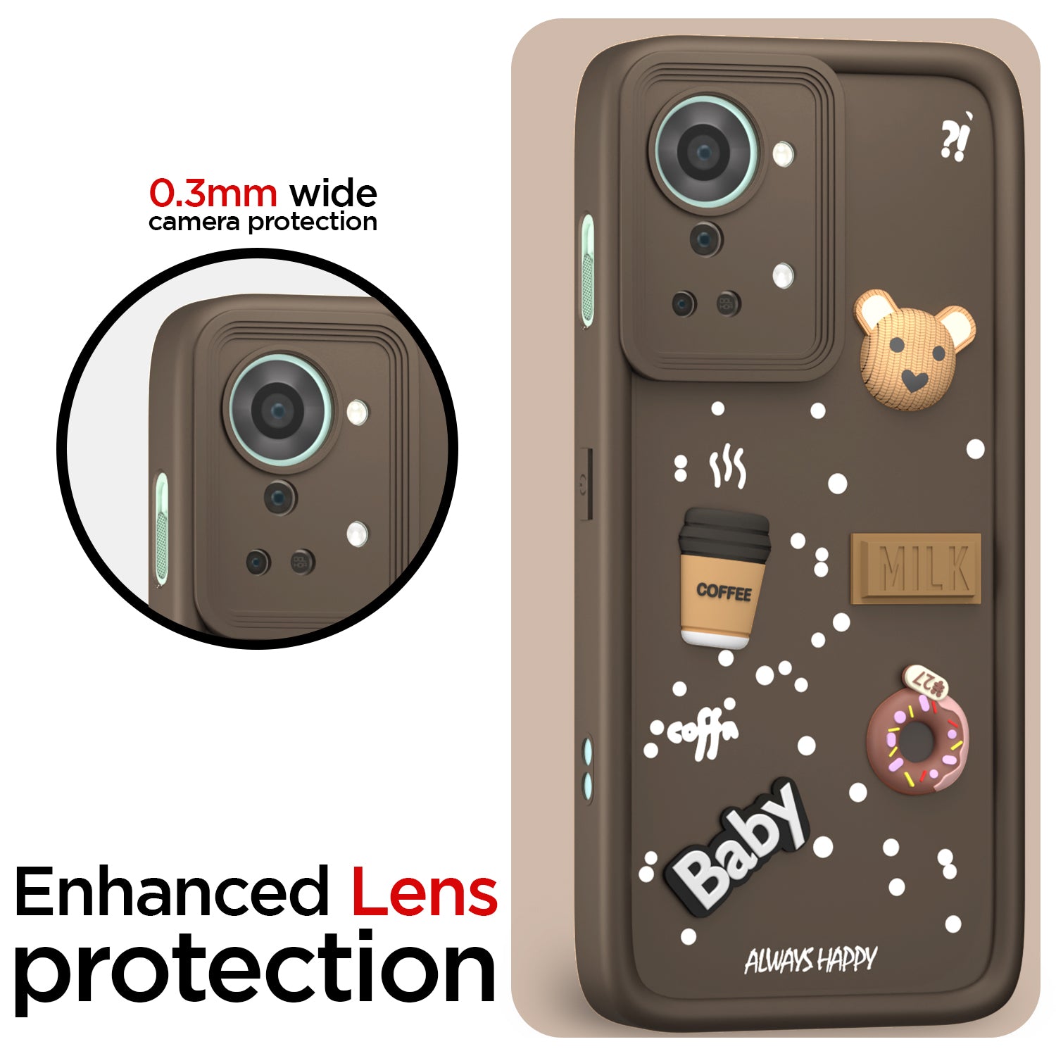 Pikkme OnePlus Nord 2T 5G Cute Fun Cartoon 3D Bear Coffee Back Cover (Brown)