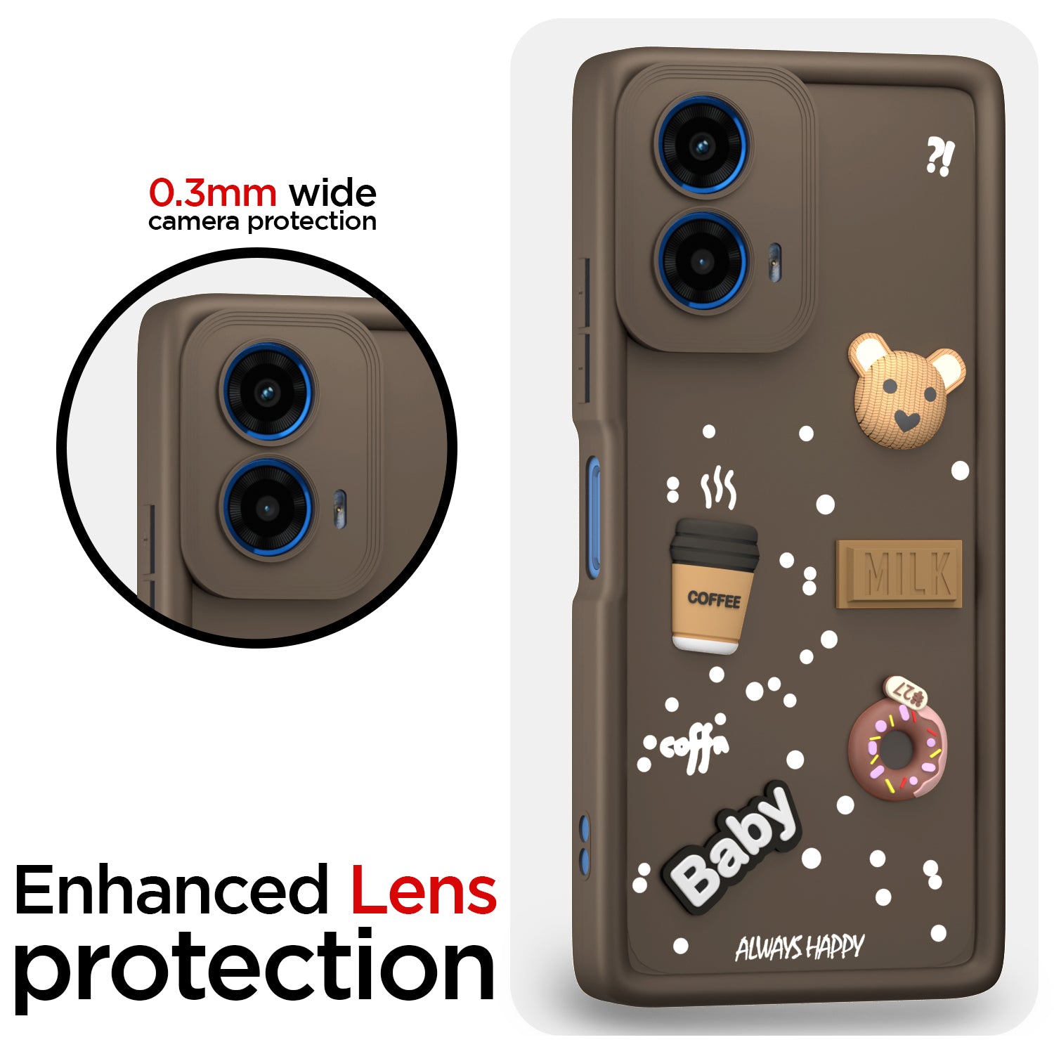 Pikkme Motorola Moto G45 5G Cute Fun Cartoon 3D Bear Coffee Back Cover (Brown)
