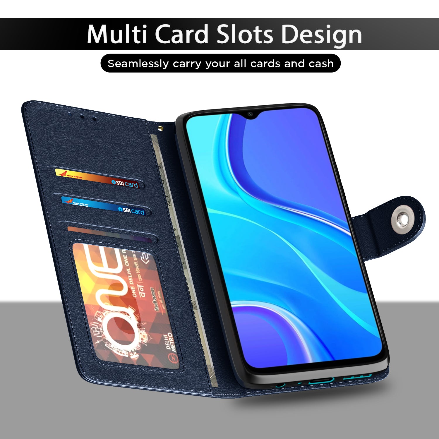 Pikkme Redmi 9 Prime / Poco M2 Button Flip Cover (Blue)