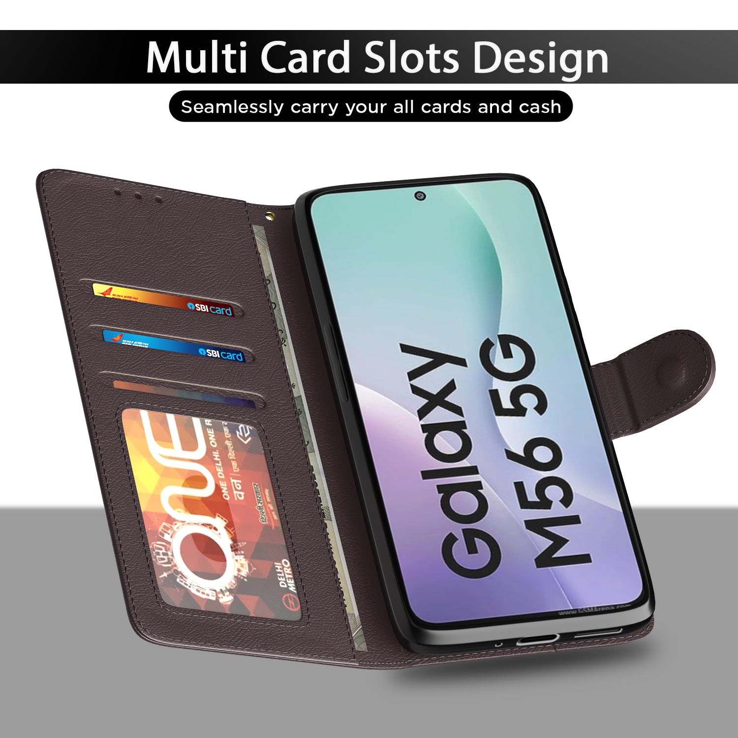 Pikkme Samsung Galaxy M56 5G Vintage Flip Cover (Coffee)