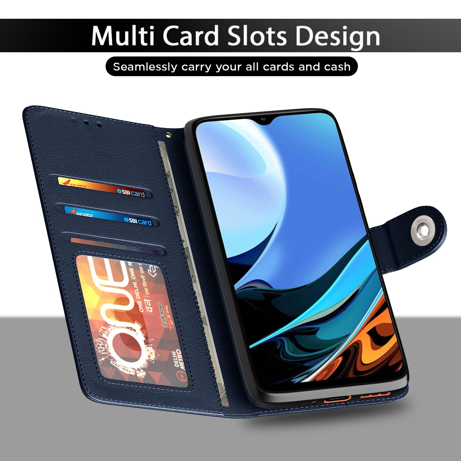 Pikkme Redmi 9 Power Button Flip Cover (Blue)