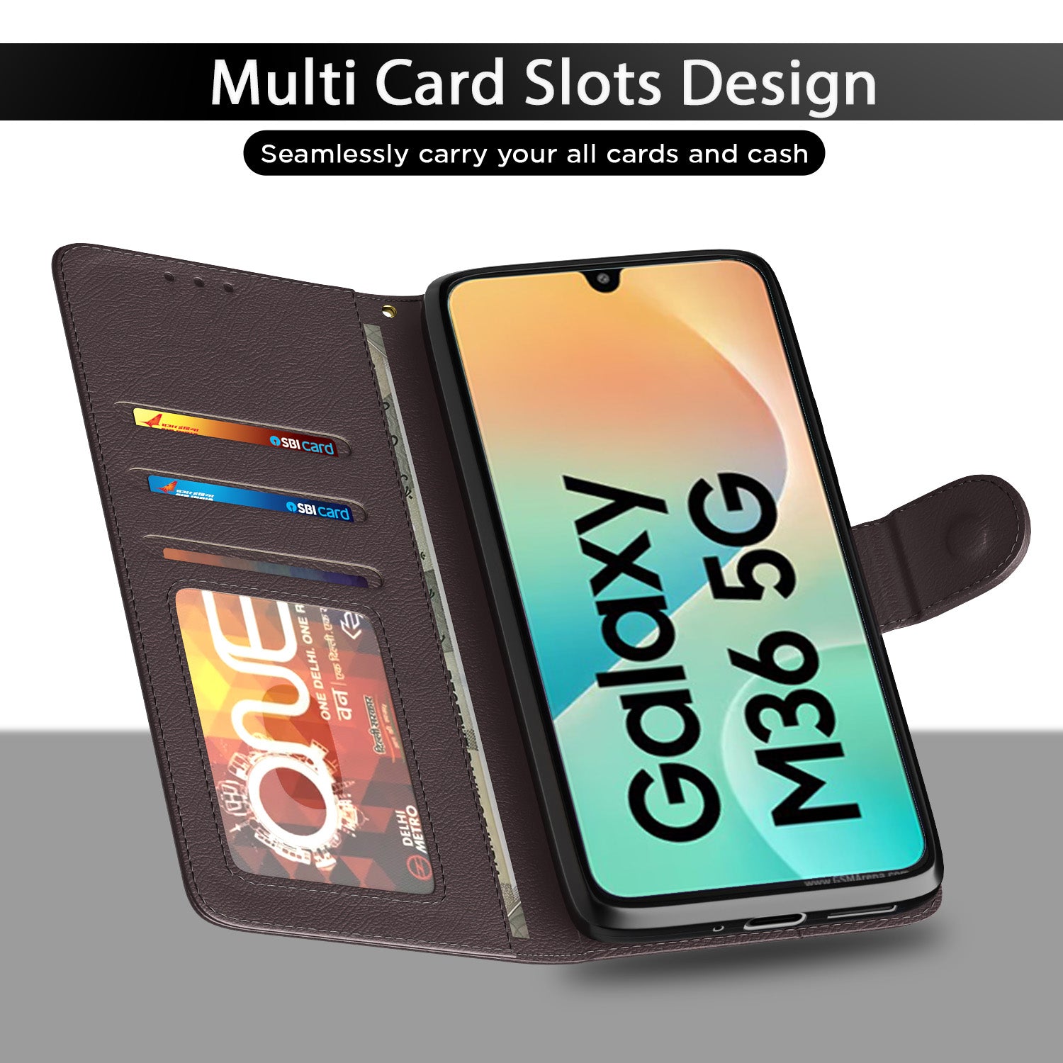 Pikkme Samsung Galaxy M36 5G Vintage Flip Cover (Coffee)