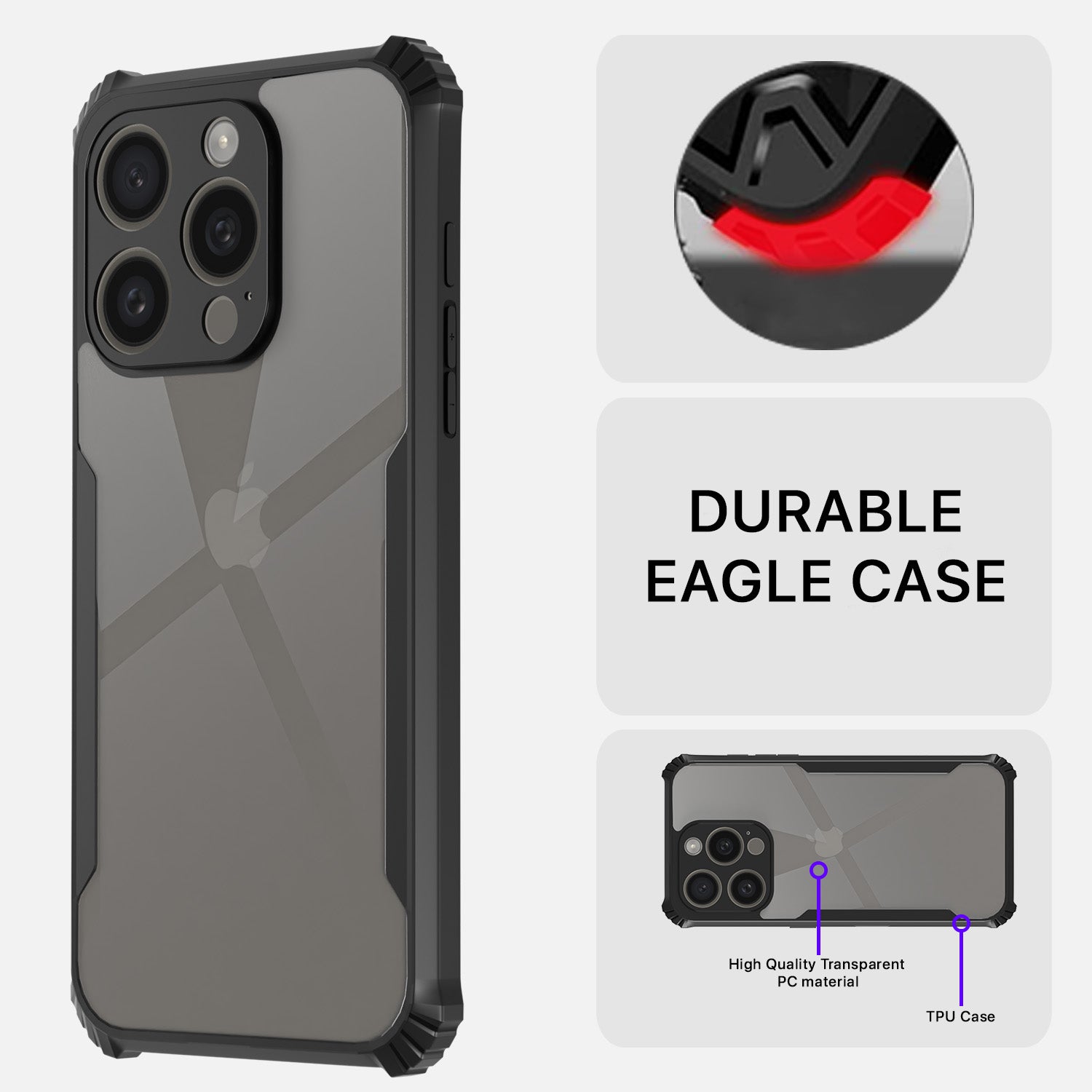 Pikkme iPhone 16 Plus Shockproof Eagle Clear Transparent Back Cover (Black)