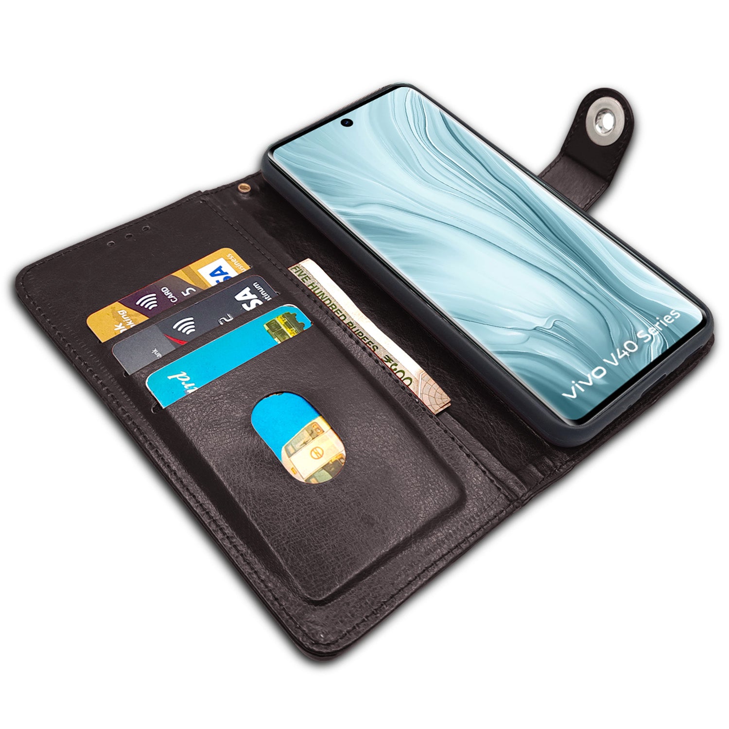 Pikkme Vivo V40 Pro 5G Button coffee mobile flip cover – photo 5