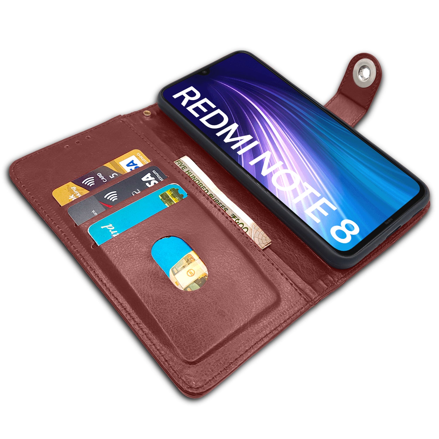 Pikkme Redmi Note 8 Button Flip Cover (Brown)
