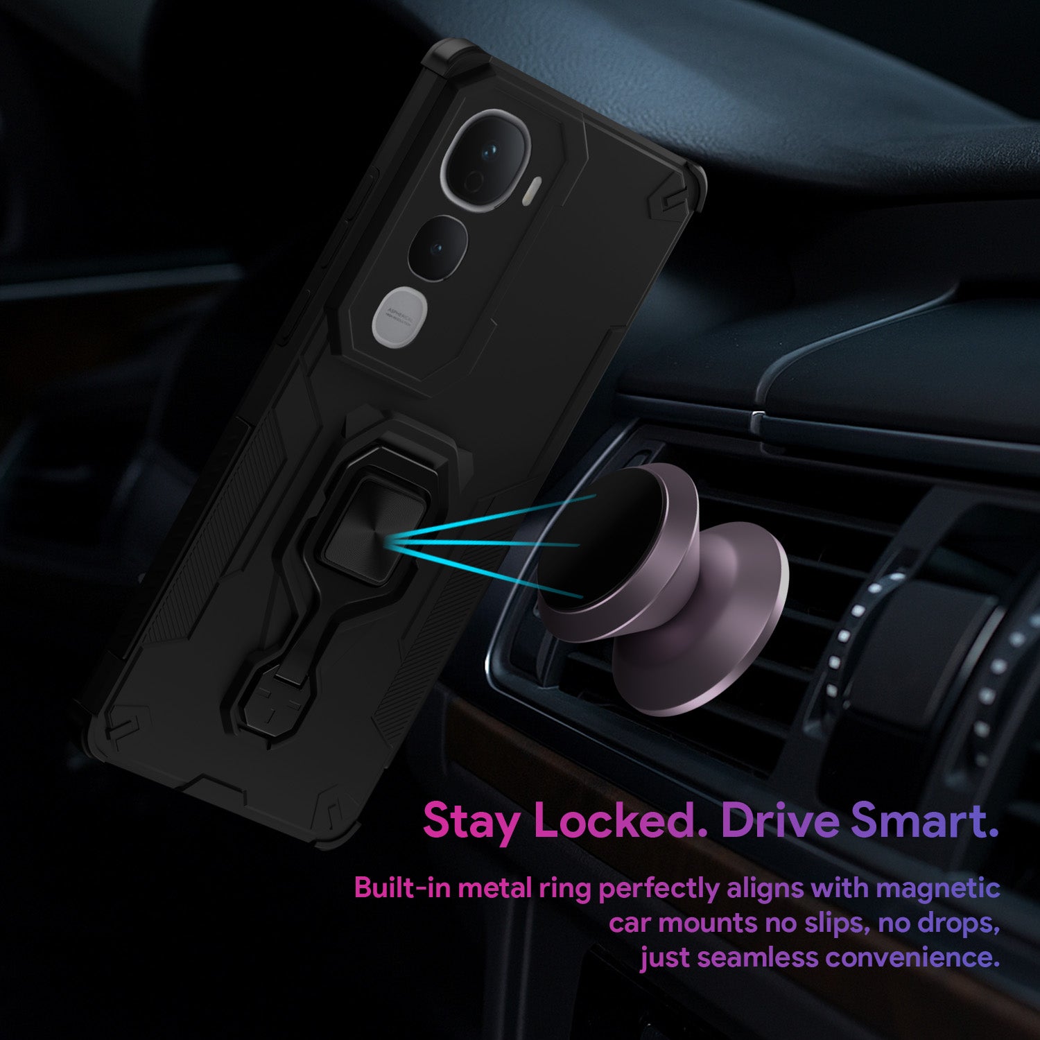 Pikkme Vivo Y400 Pro 5G D15  Tough Armor Kisckstand Back Cover (Black)