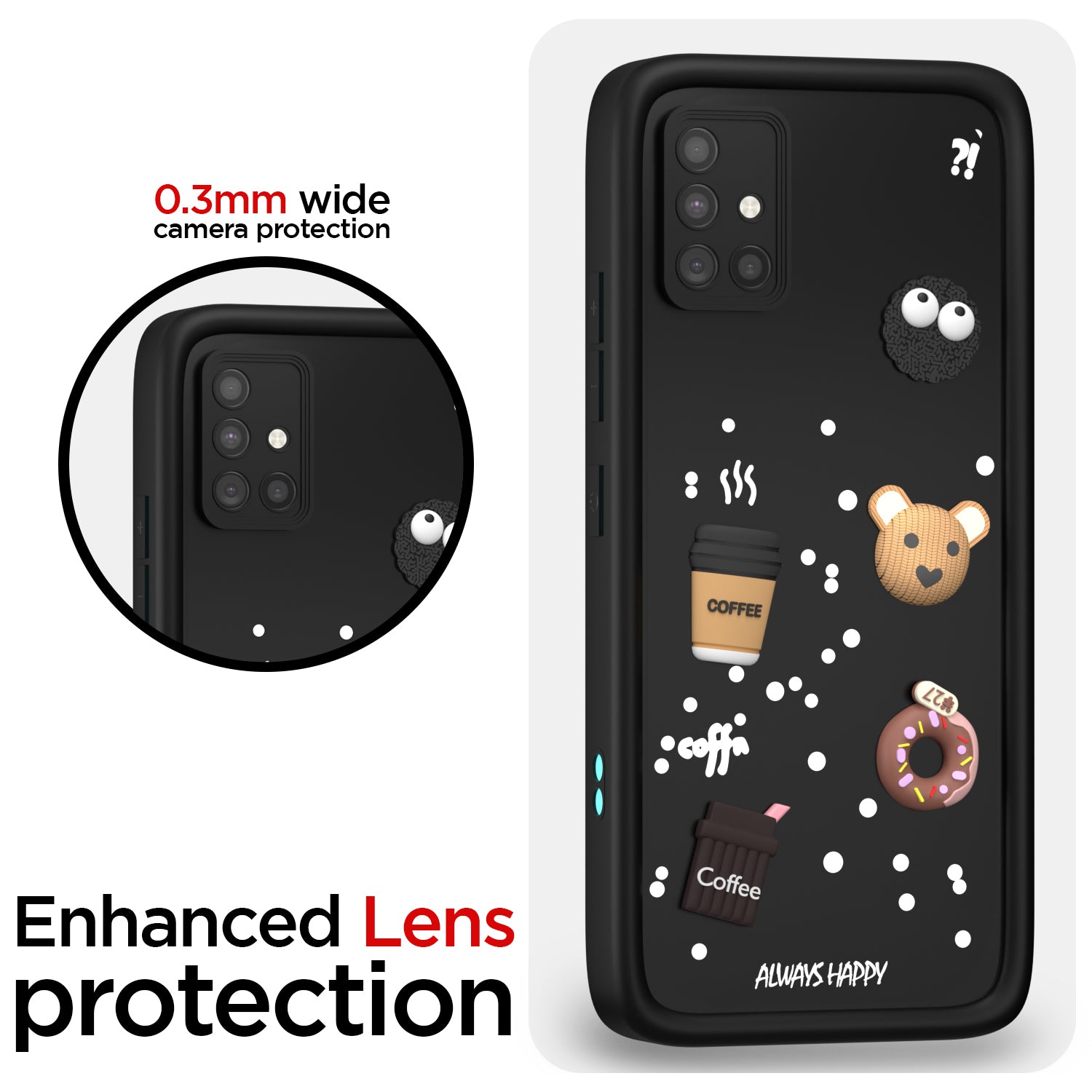 Pikkme Samsung Galaxy A51 Cute Fun Cartoon 3D Bear Coffee Back Cover (Black)