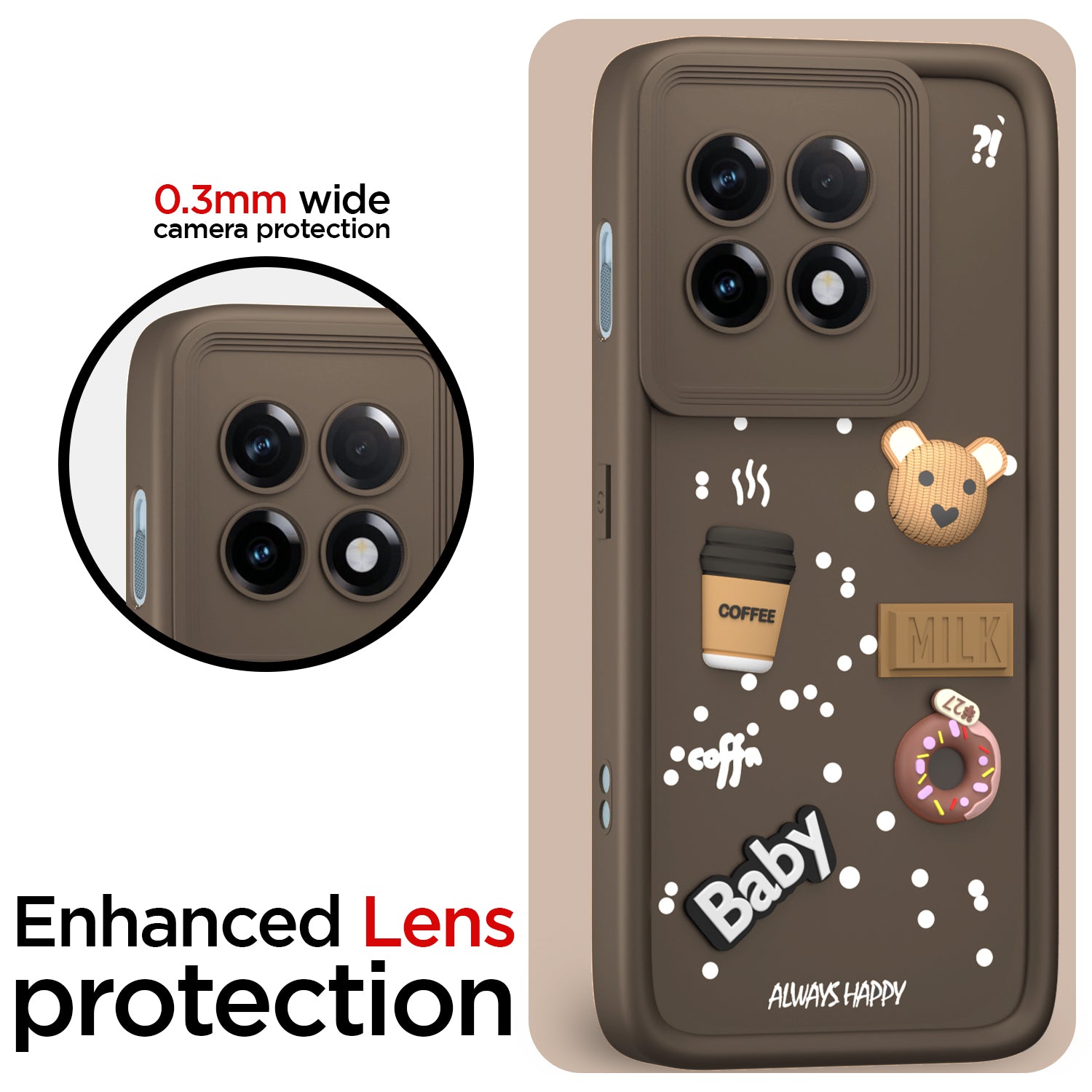 Pikkme One PLus 11 R 5G Cute Fun Cartoon 3D Bear Coffee Back Cover (Brown)