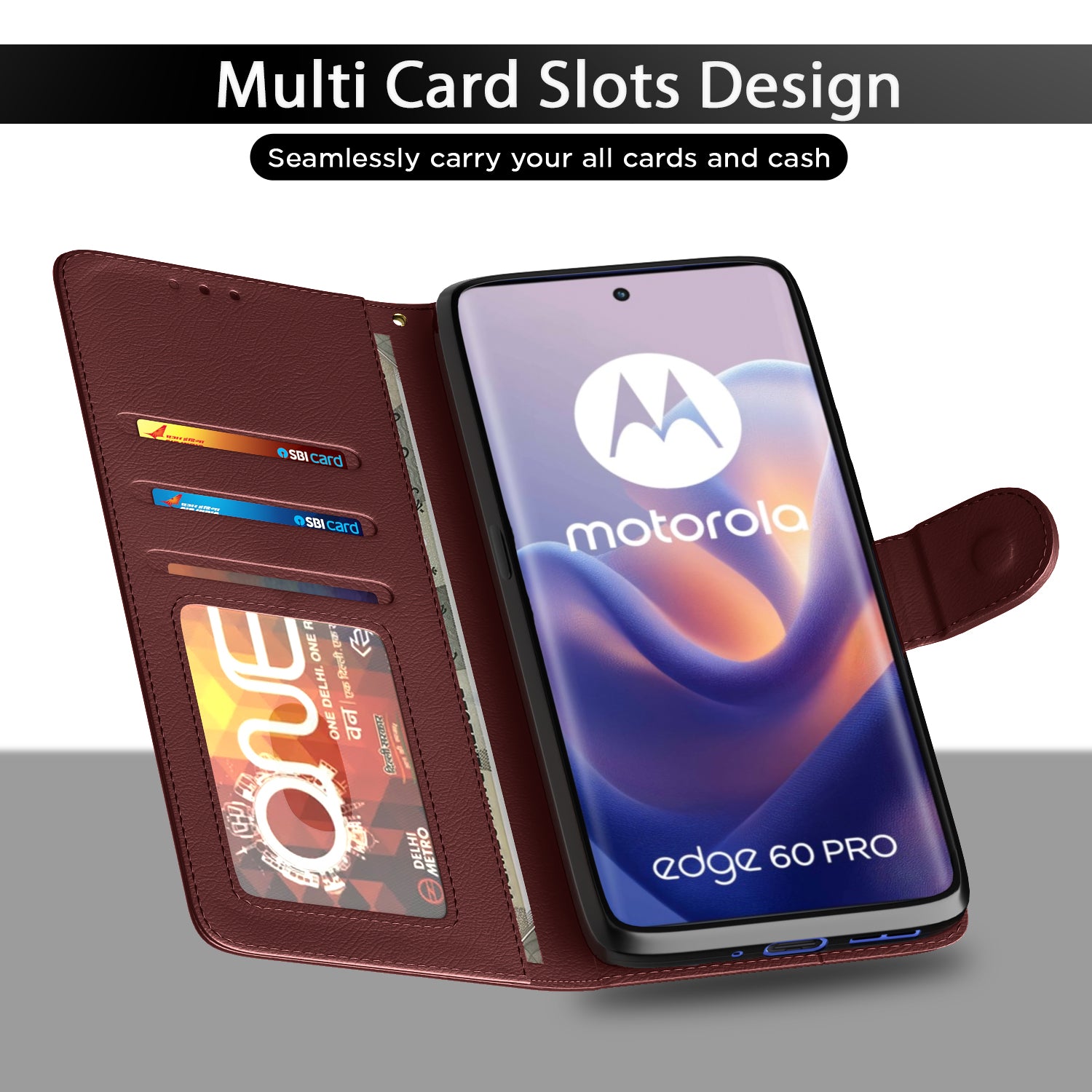Pikkme Motorola Moto Edge 60 Pro 5G Vintage Flip Cover (Brown)