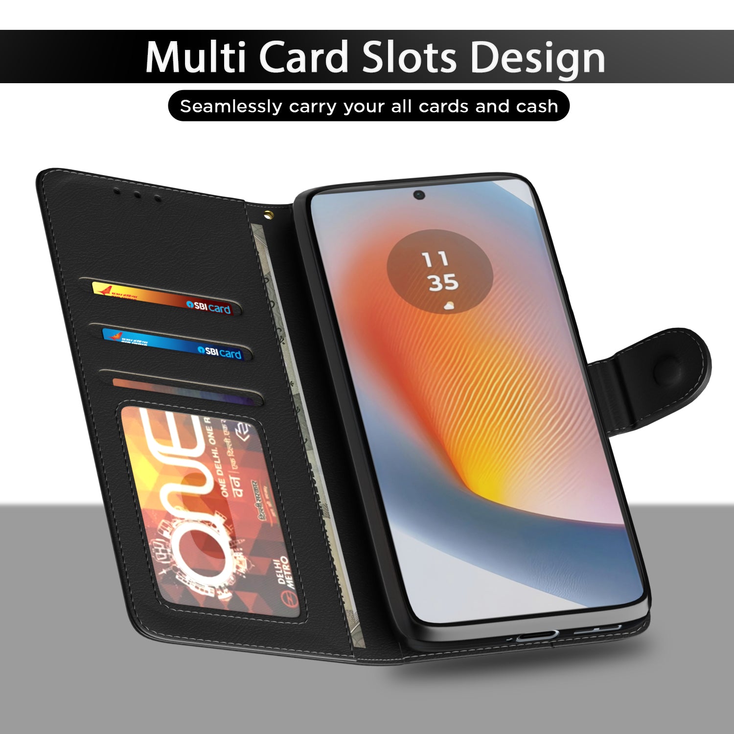 Pikkme Motorola Moto G85 5G Vintage Flip Cover (Black)