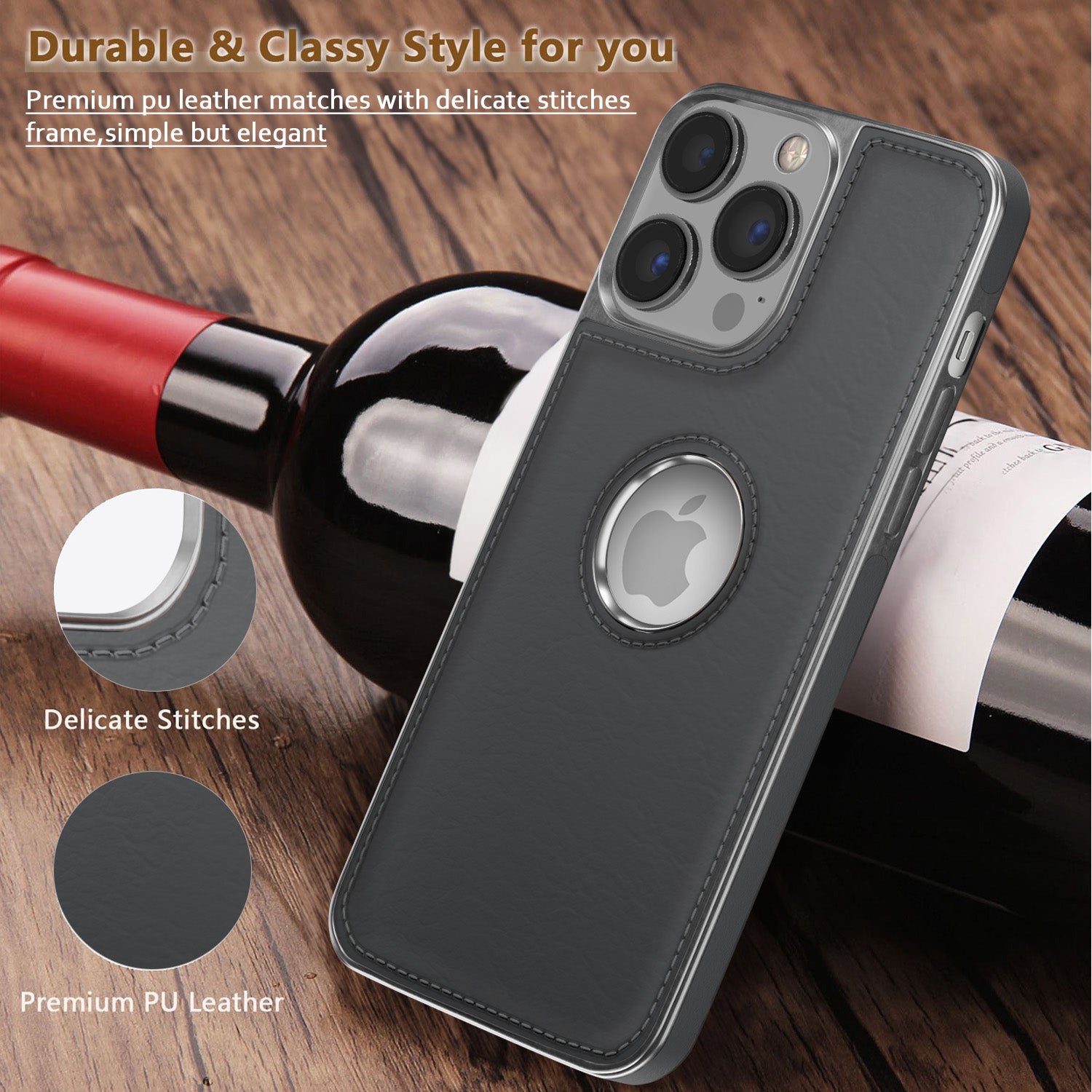 Pikkme iPhone 14 Pro Silver Electroplated Chrome Leather Back Cover (Gray)