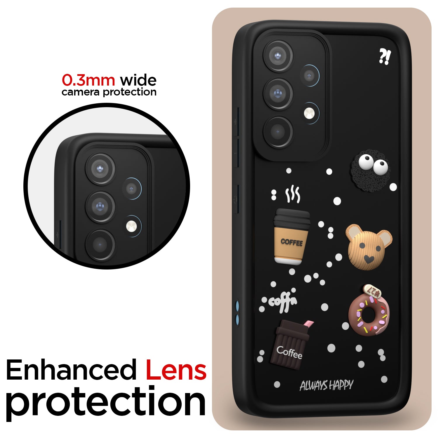 Pikkme Samsung Galaxy A52 / A52s 5G Cute Fun Cartoon 3D Bear Coffee Back Cover (Black)