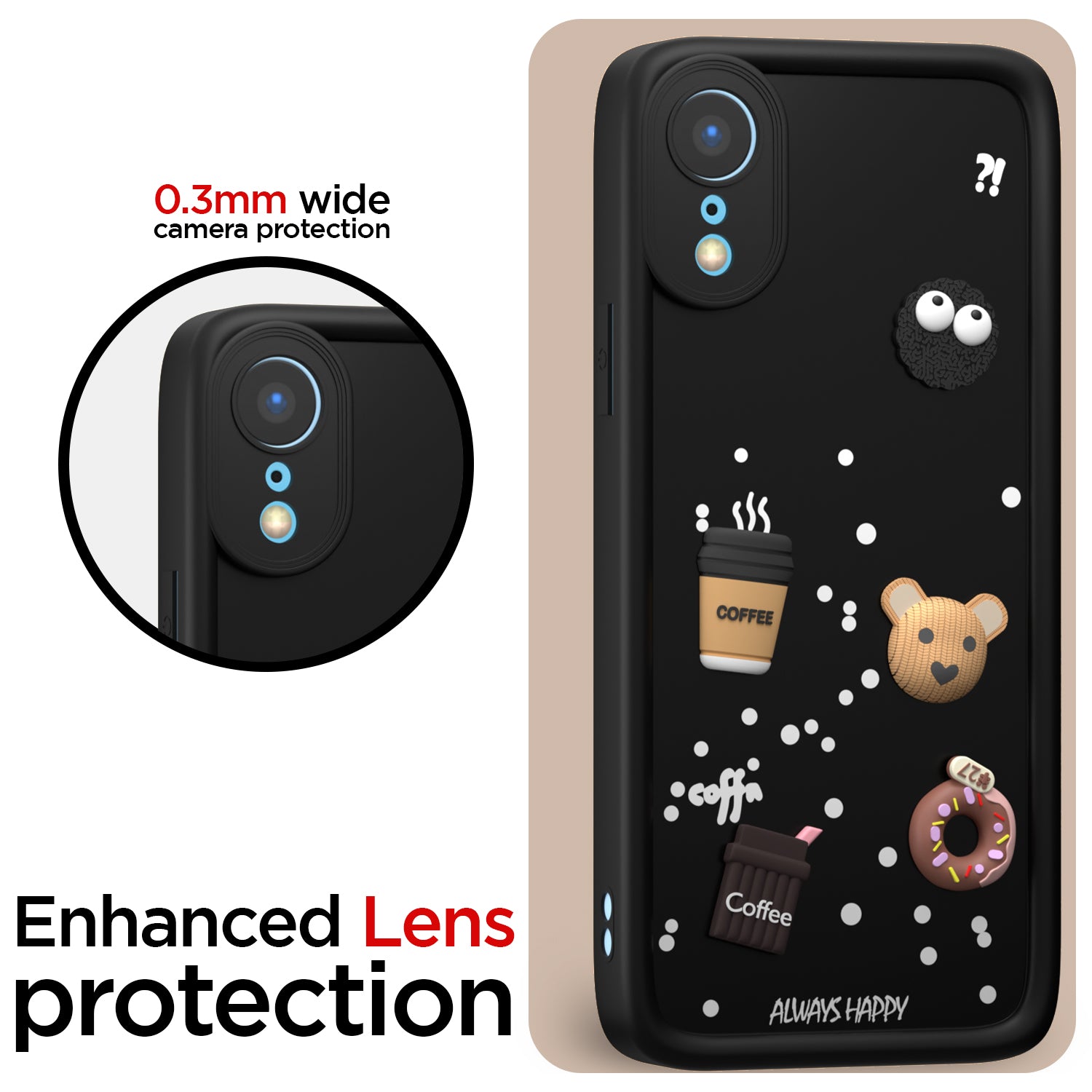 Pikkme iPhone XR Cute Fun Cartoon 3D Bear Coffee Back Cover (Black)