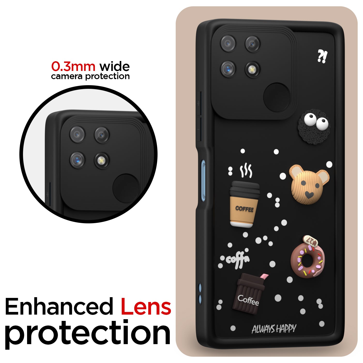 Pikkme Realme Narzo 50A Cute Fun Cartoon 3D Bear Coffee Back Cover (Black)
