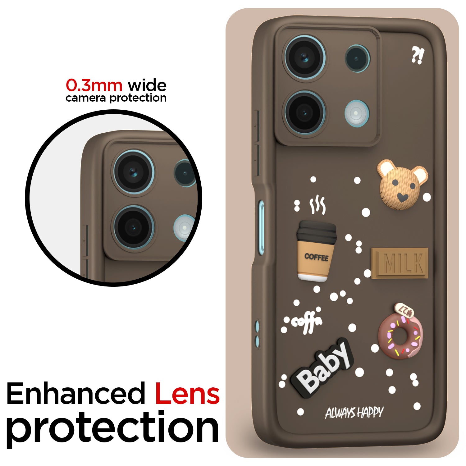 Pikkme Redmi Note 13 5G Cute Fun Cartoon 3D Bear Coffee Back Cover (Brown)