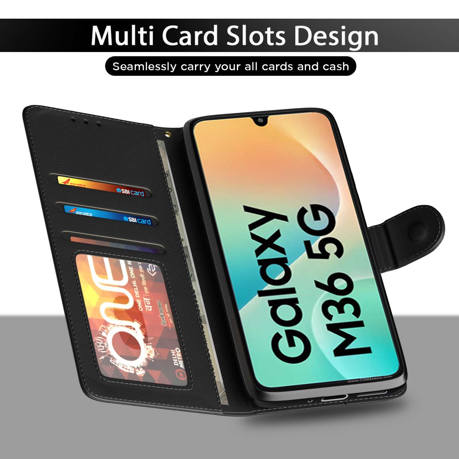 Pikkme Samsung Galaxy M36 5G Vintage Flip Cover (Black)
