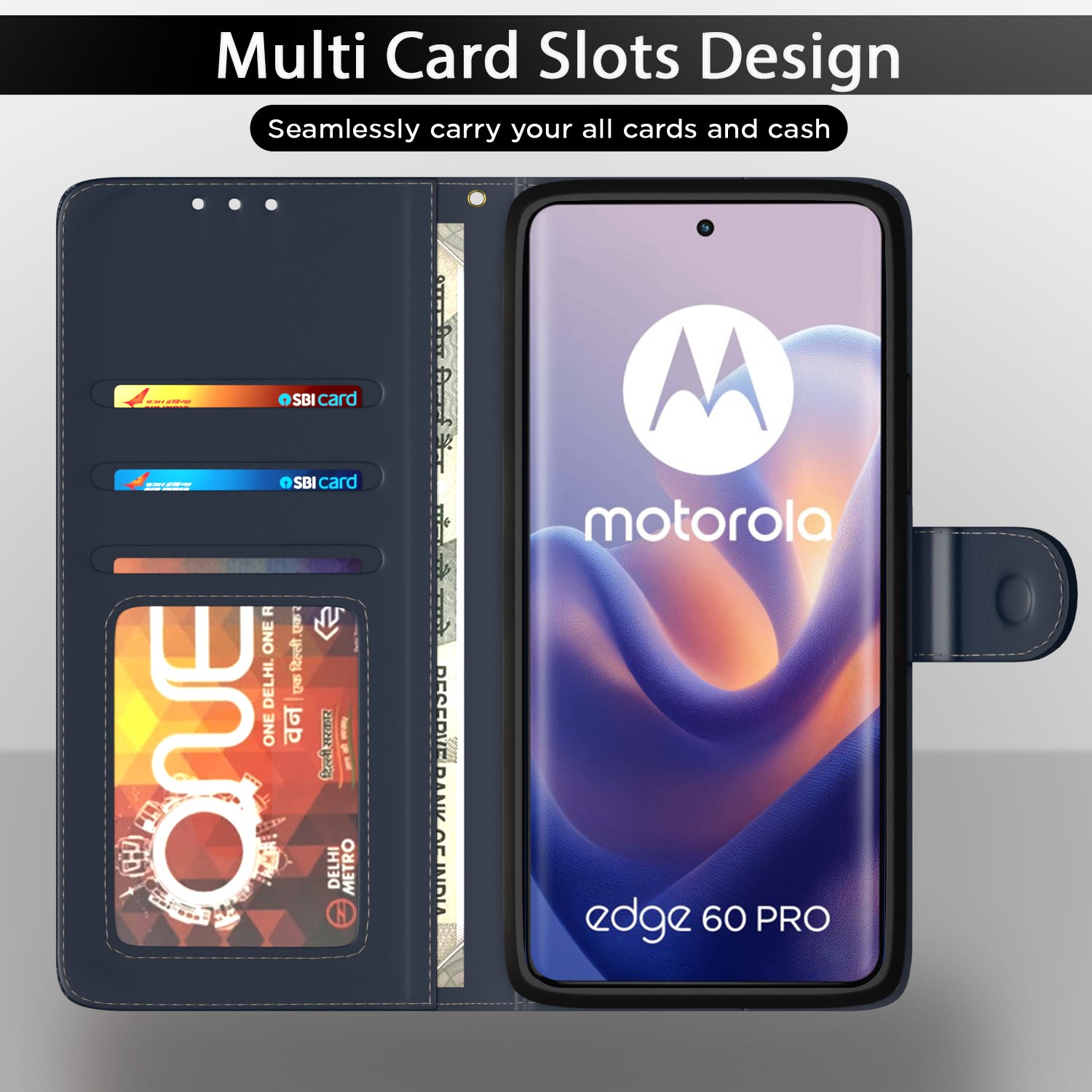 Pikkme Motorola Moto Edge 60 Pro 5G Double Contrast Flip Cover (Blue)