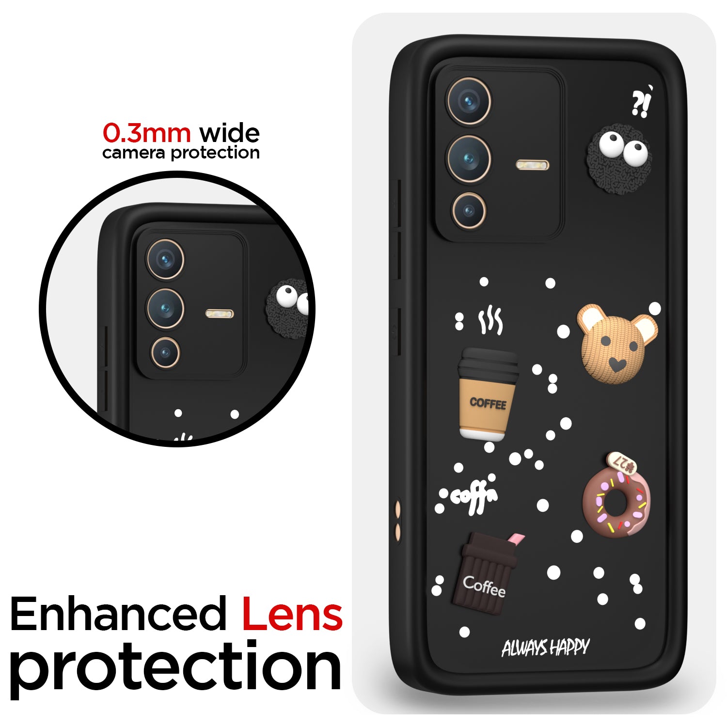 Pikkme Vivo V23 5G Cute Fun Cartoon 3D Bear Coffee Back Cover (Black)