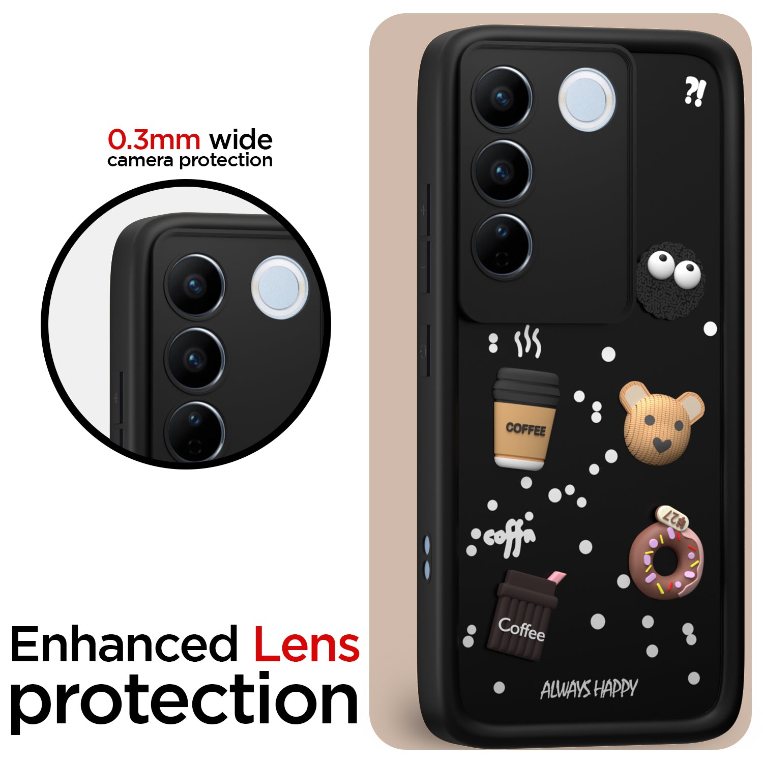 Pikkme Vivo V27 5G / V27 Pro 5G Cute Fun Cartoon 3D Bear Coffee Back Cover (Black)