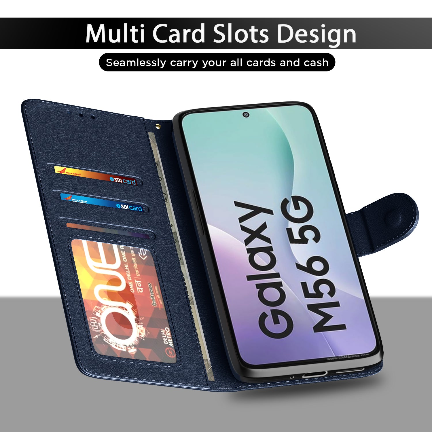 Pikkme Samsung Galaxy M56 5G Vintage Flip Cover (Blue)