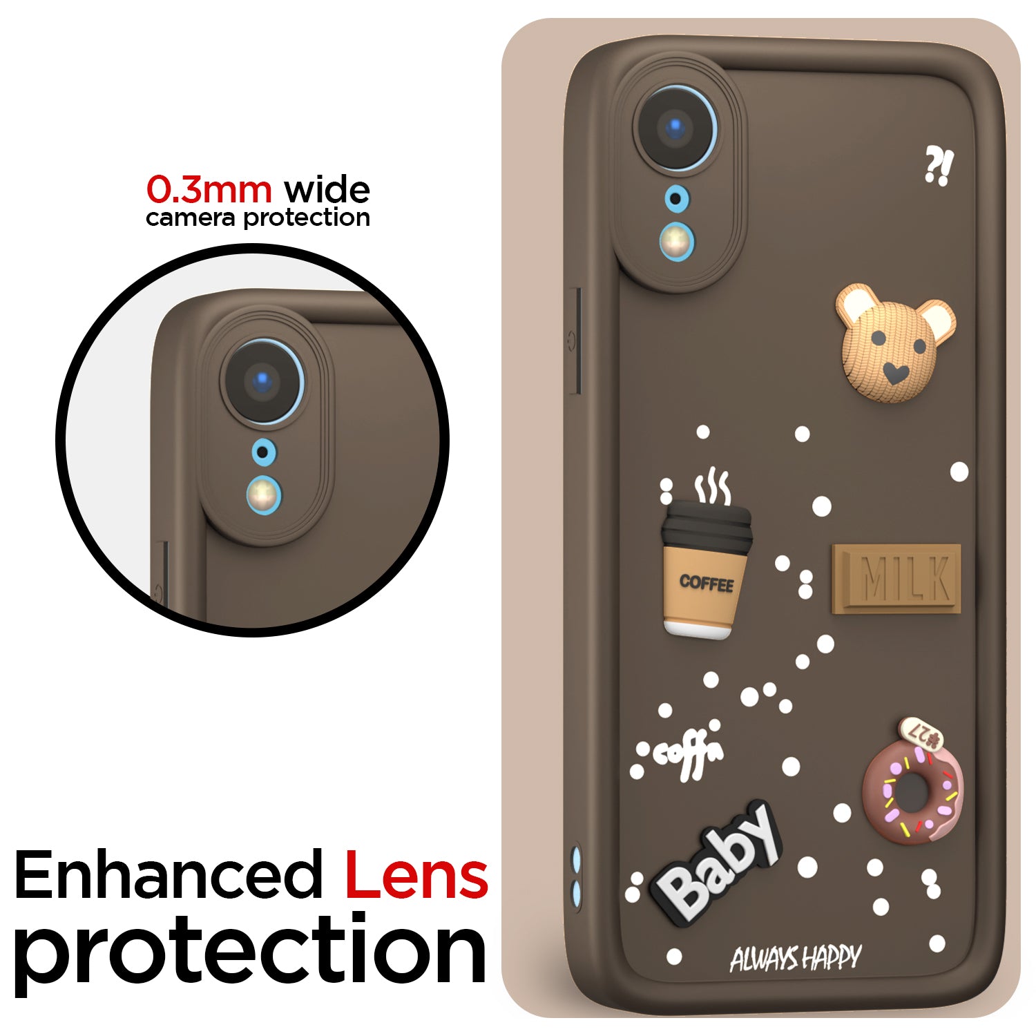 Pikkme iPhone XR Cute Fun Cartoon 3D Bear Coffee Back Cover (Brown)