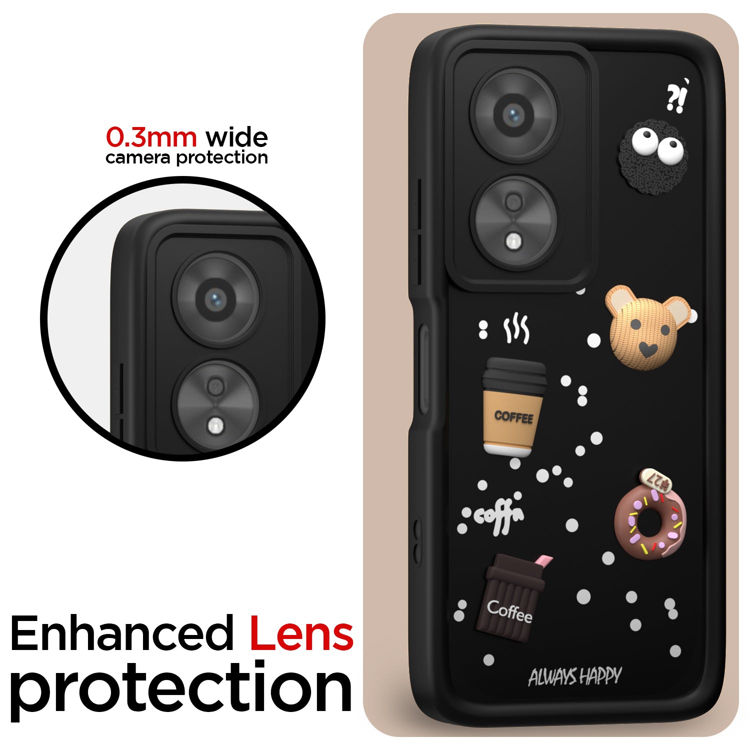 PIkkme Oppo A38 4G / Oppo A18 4G Cute Fun Cartoon 3D Bear Coffee Back Cover (Black)