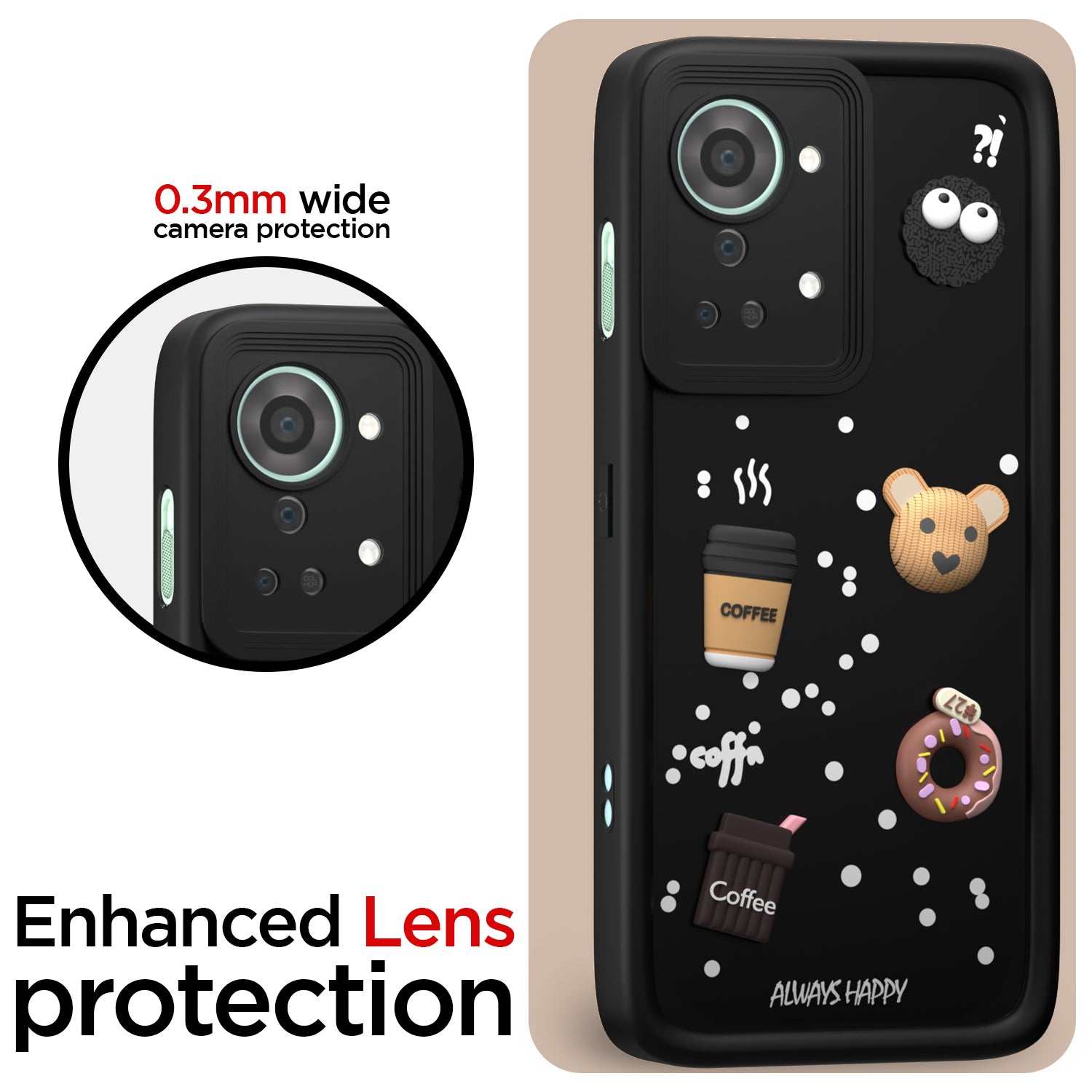 Pikkme OnePlus Nord 2T 5G Cute Fun Cartoon 3D Bear Coffee Back Cover (Black)