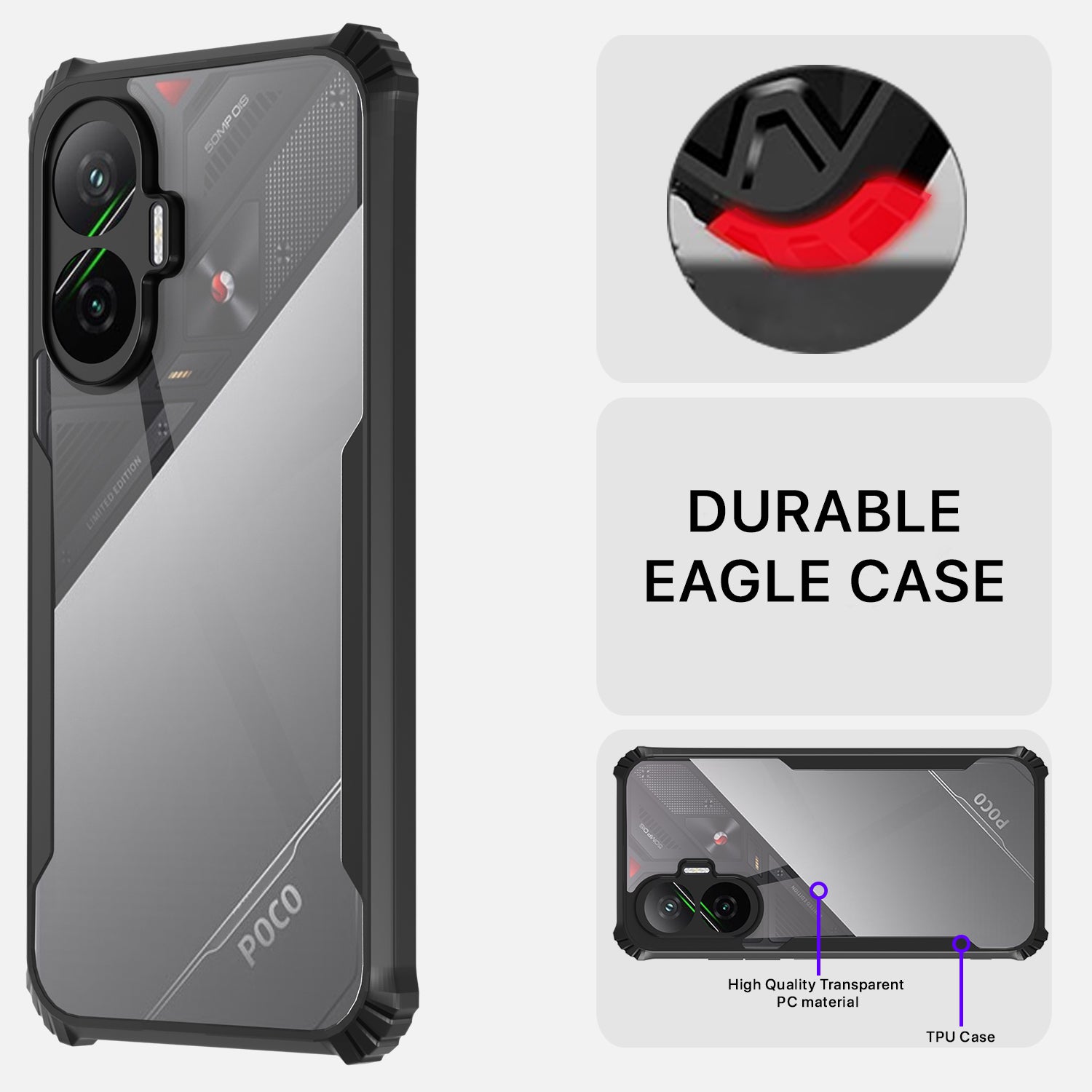 Pikkme Poco F7 5G Shockproof Eagle Clear Transparent Back Cover (Black)