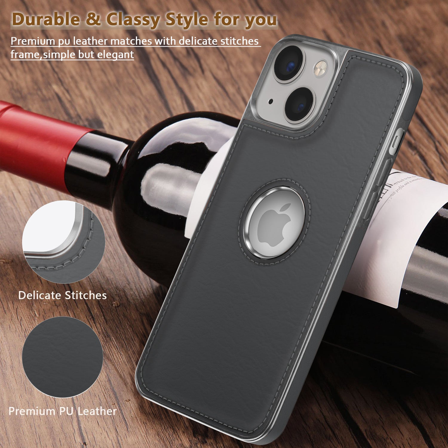 Pikkme iPhone 14 Silver Electroplated Chrome Leather Back Cover (Grey)