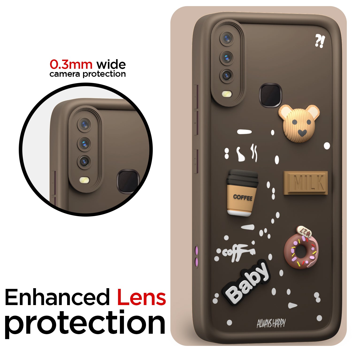Pikkme Y12 / Y15 / Y17 / U10 Cute Fun Cartoon 3D Bear Coffee Back Cover (Brown)