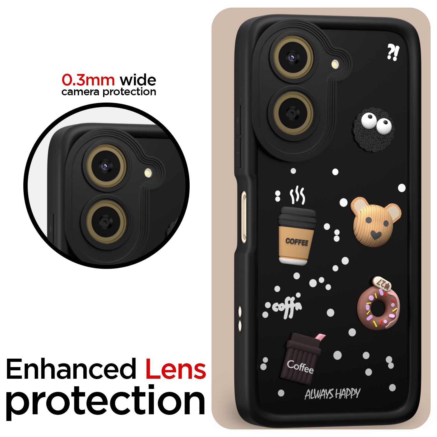 Pikkme Redmi A5 / Poco C71 Cute Fun Cartoon 3D Bear Coffee Back Cover (Black)