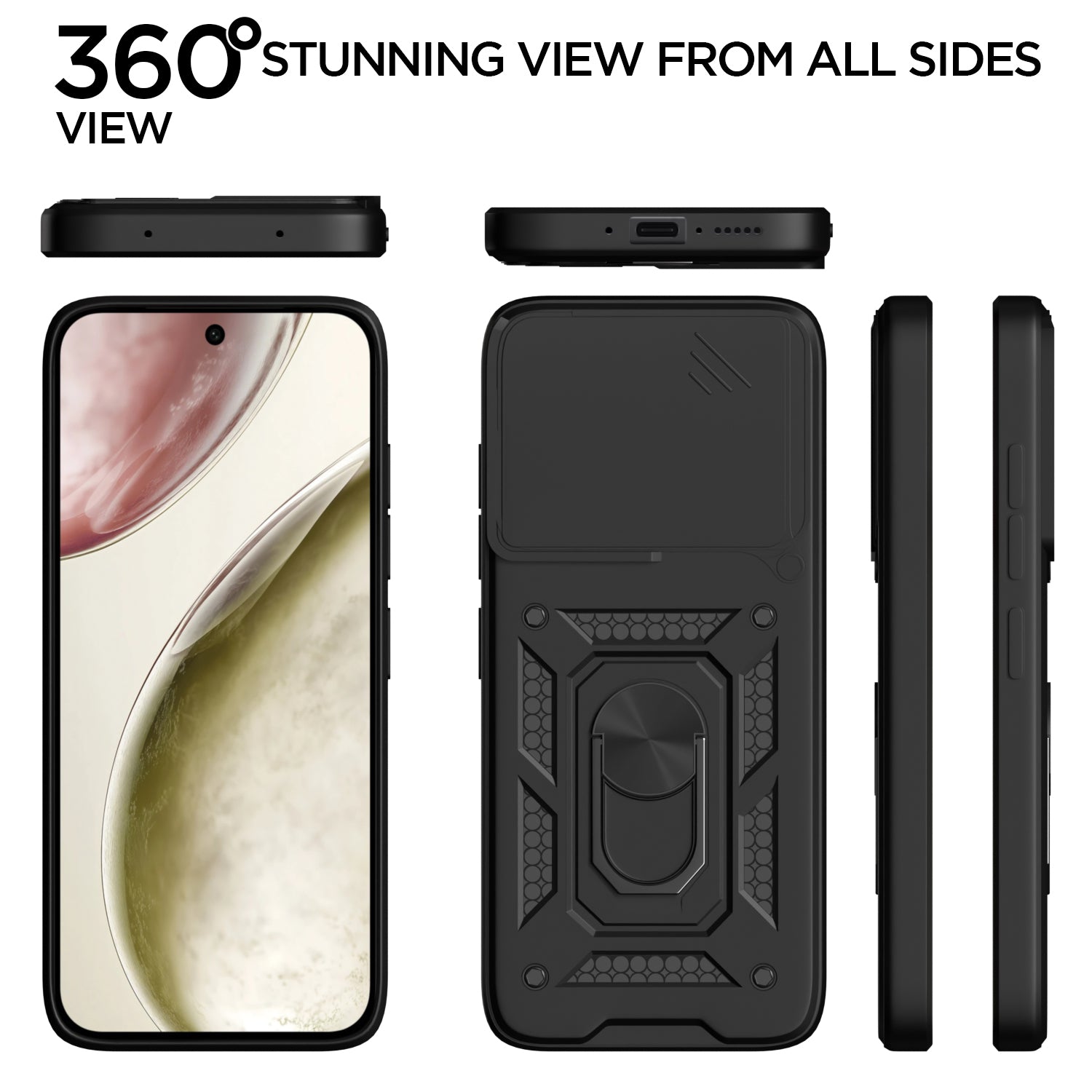 Pikkme Vivo X200 Fe 5G Sliding Camera Shield & Stand D10 Tough Armor Back Cover (Black)