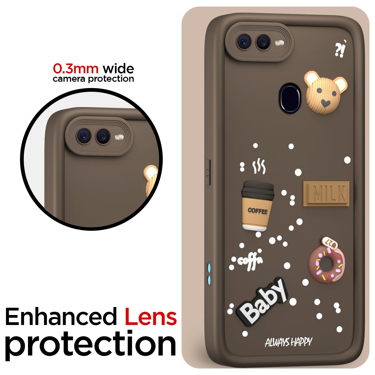 Pikkme Oppo F9 Pro/Realme 2 Pro/Realme U1 Cute Fun Cartoon 3D Bear Coffee Back Cover (Brown)