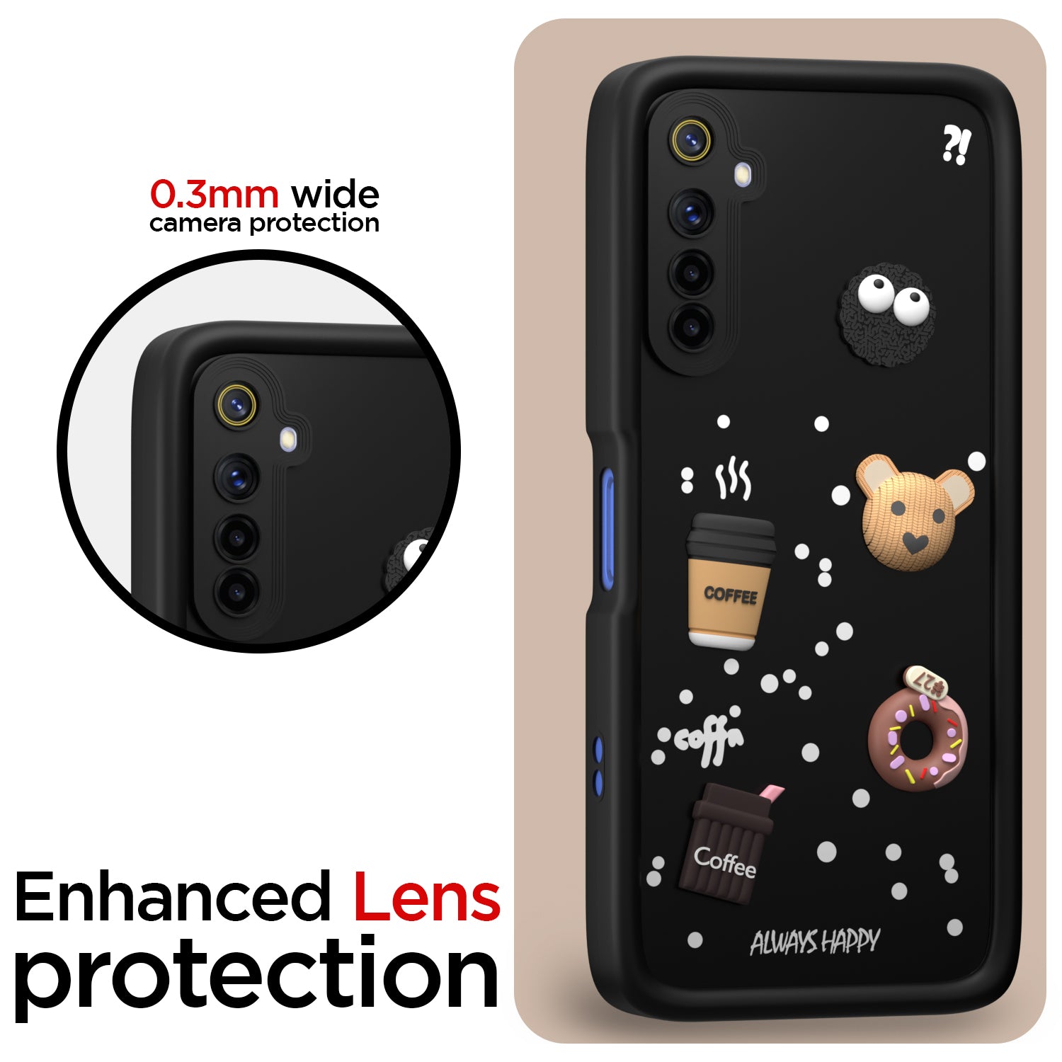 Pikkme Realme 6 / 6i Cute Fun Cartoon 3D Bear Coffee Back Cover (Black)