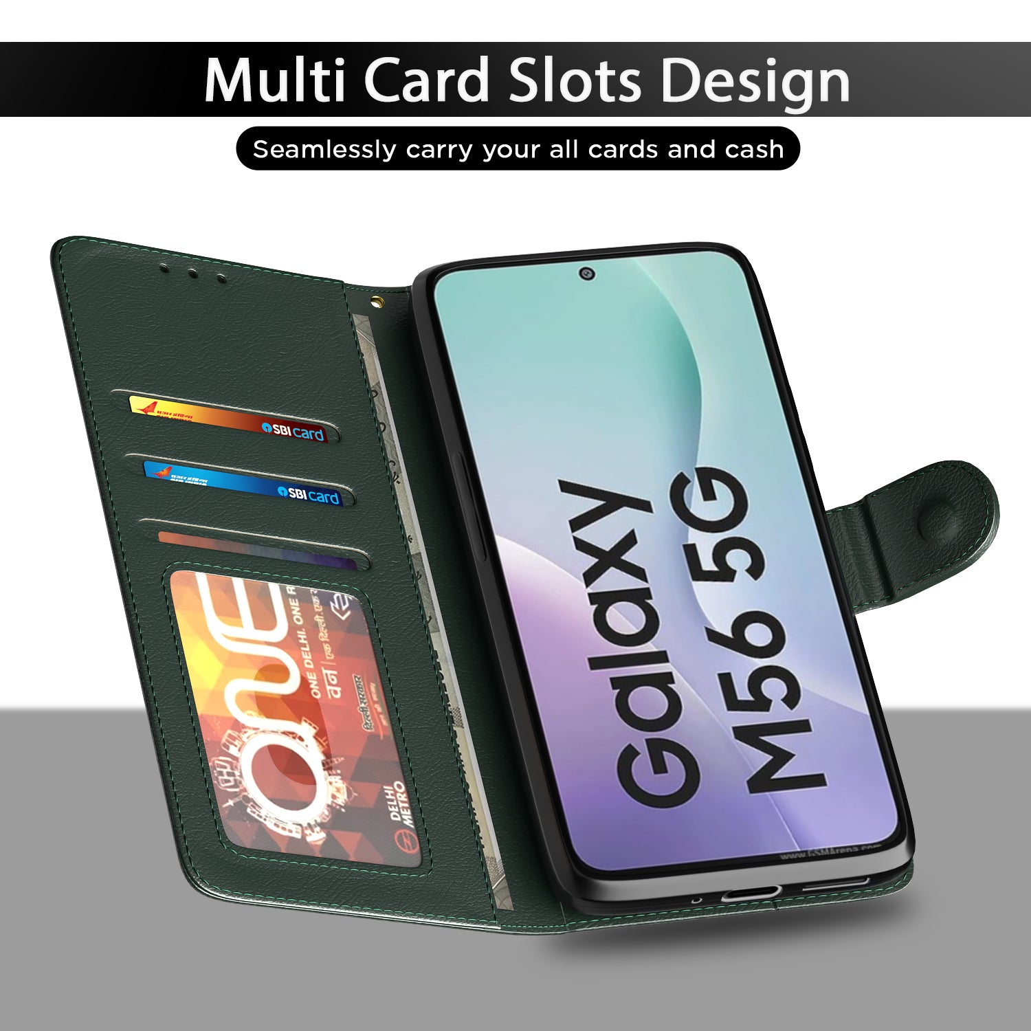 Pikkme Samsung Galaxy M56 5G Vintage Flip Cover (Green)