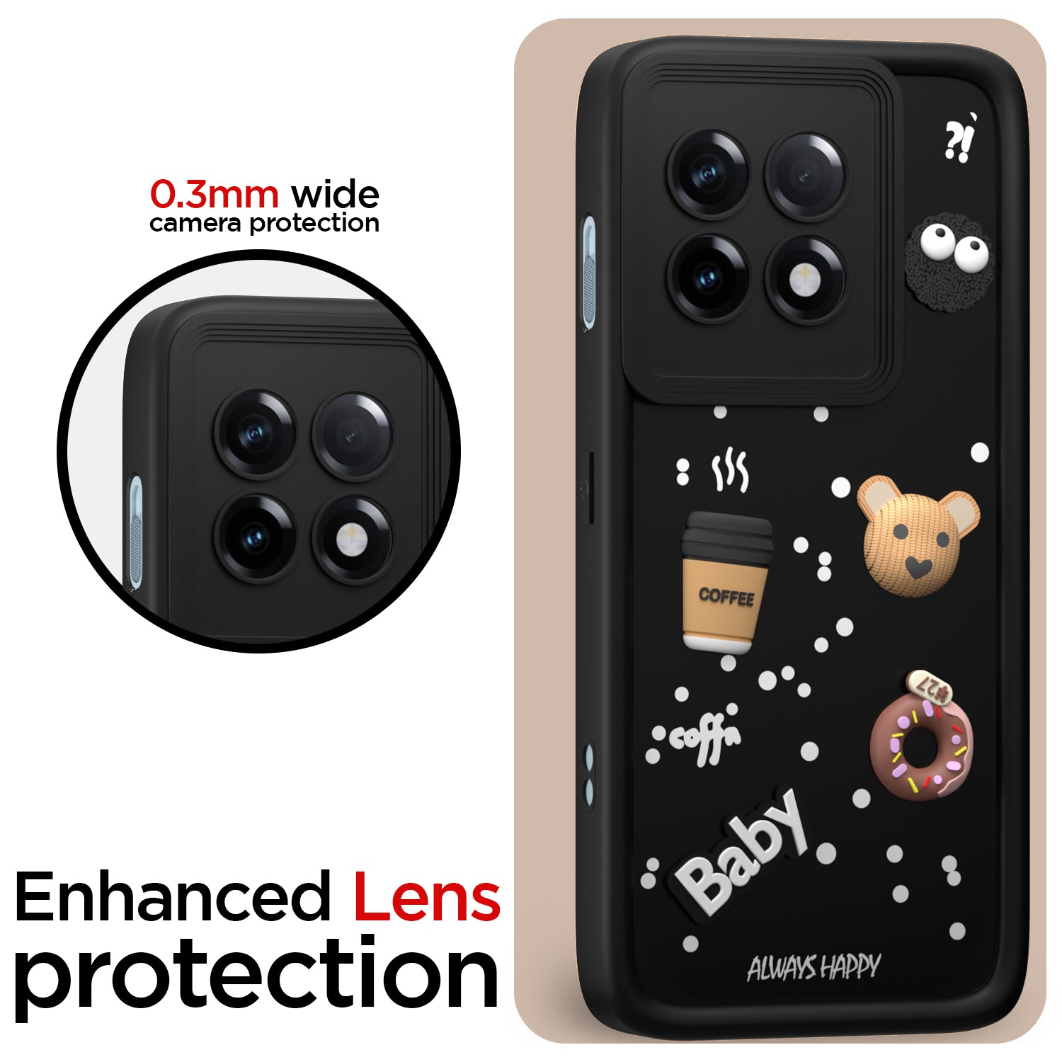 Pikkme One PLus 11 R 5G Cute Fun Cartoon 3D Bear Coffee Back Cover (Black)